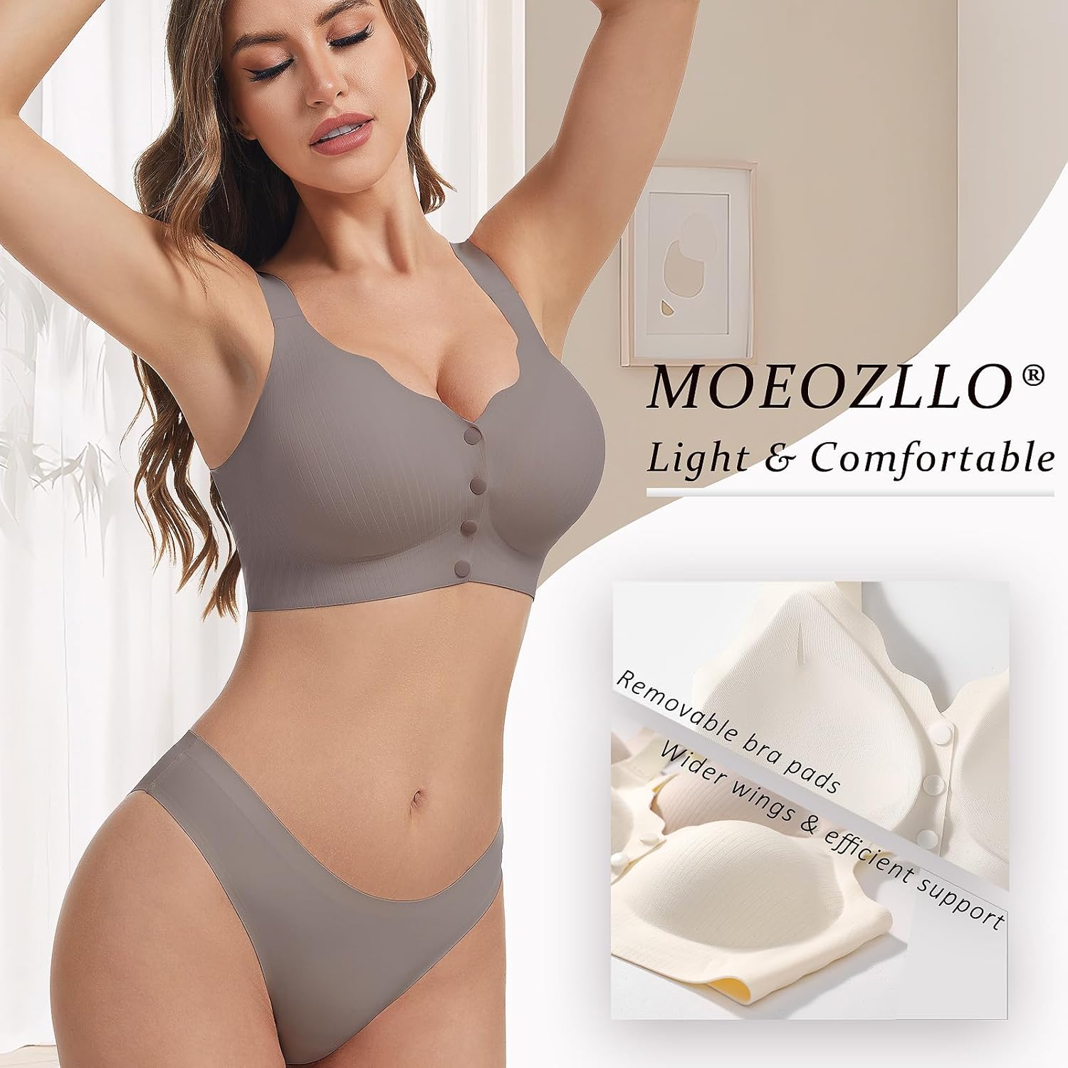 Front Closure Bras for Women No Underwire Padded Wireless Comfort Full Coverage Bra Seamless Mastectomy Bras - Image 4