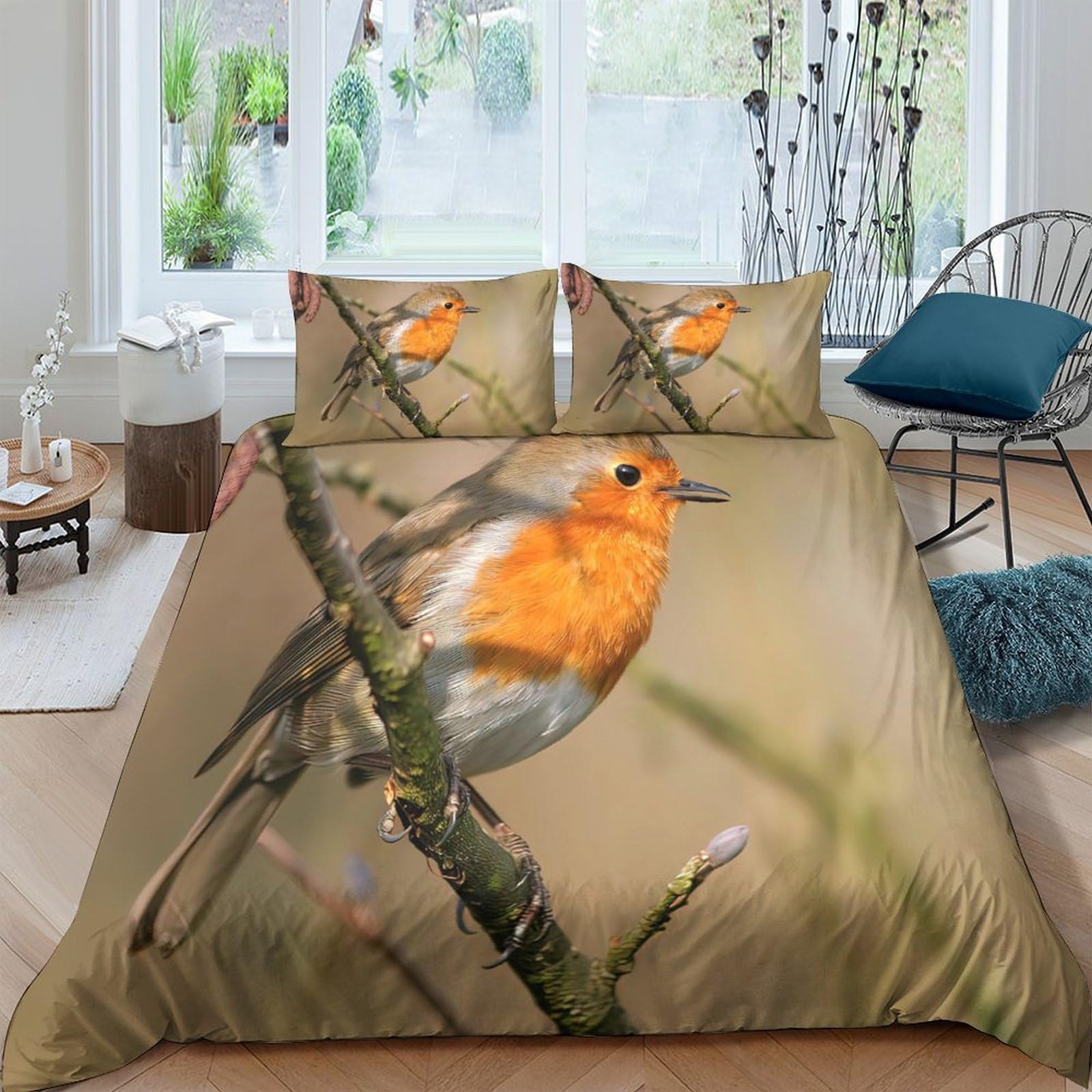 Ctjqhvkz Style-5 3D Printed Robin Bird Fitted Sheet Microfiber Soft Brown Branch Mattress Cover For Bedroom Guest Room Decor Single（135X200cm）