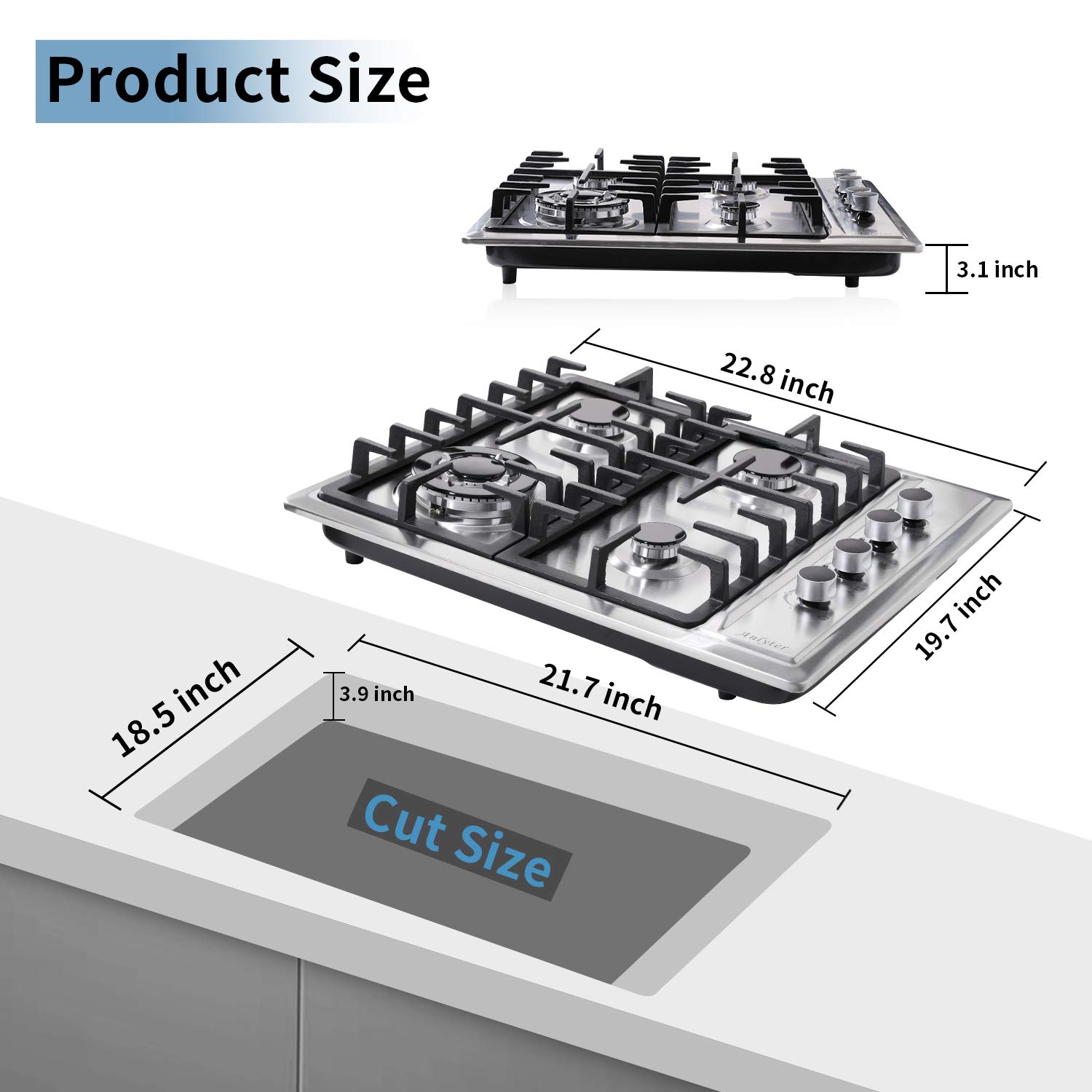 Anlyter 24 Inch Gas Cooktop, 4 Burners Builtin Gas Stovetop