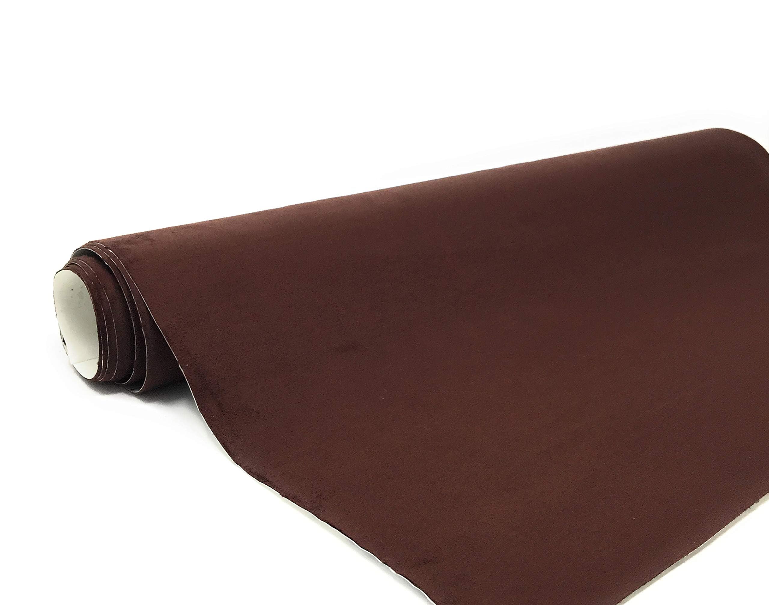 Suede Fabric Wrap - Self Adhesive Film Sticker 8 x 55 Inches Silky Decal Sheet for Car Interior Furniture Upholstery DIY Elastic Stretch Peel and Stick Chocolate Brown
