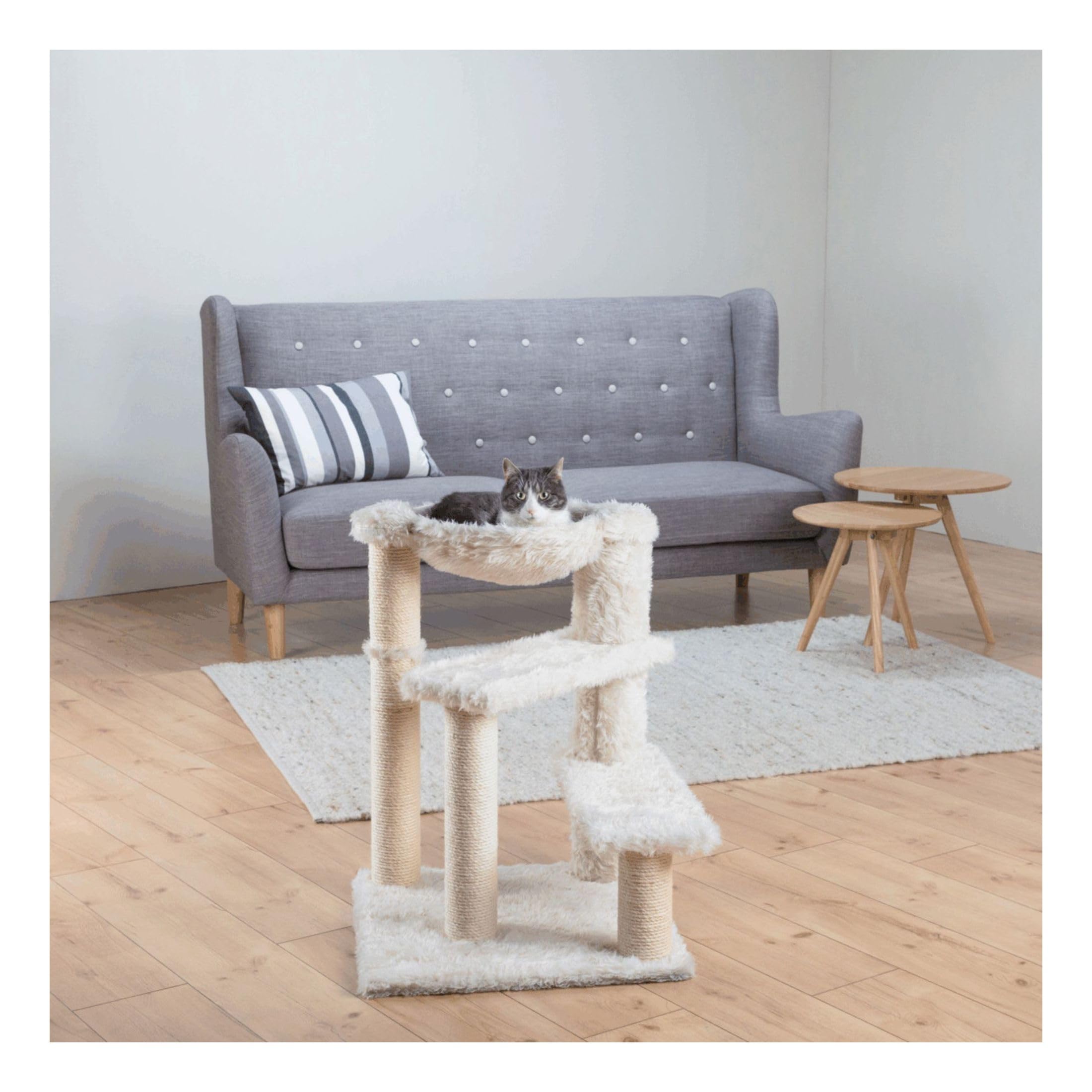 TRIXIE Baza Senior Cat Tree with Hammock and Steps | Scratching Posts | Cat Playground | Cream, Medium, (44544)