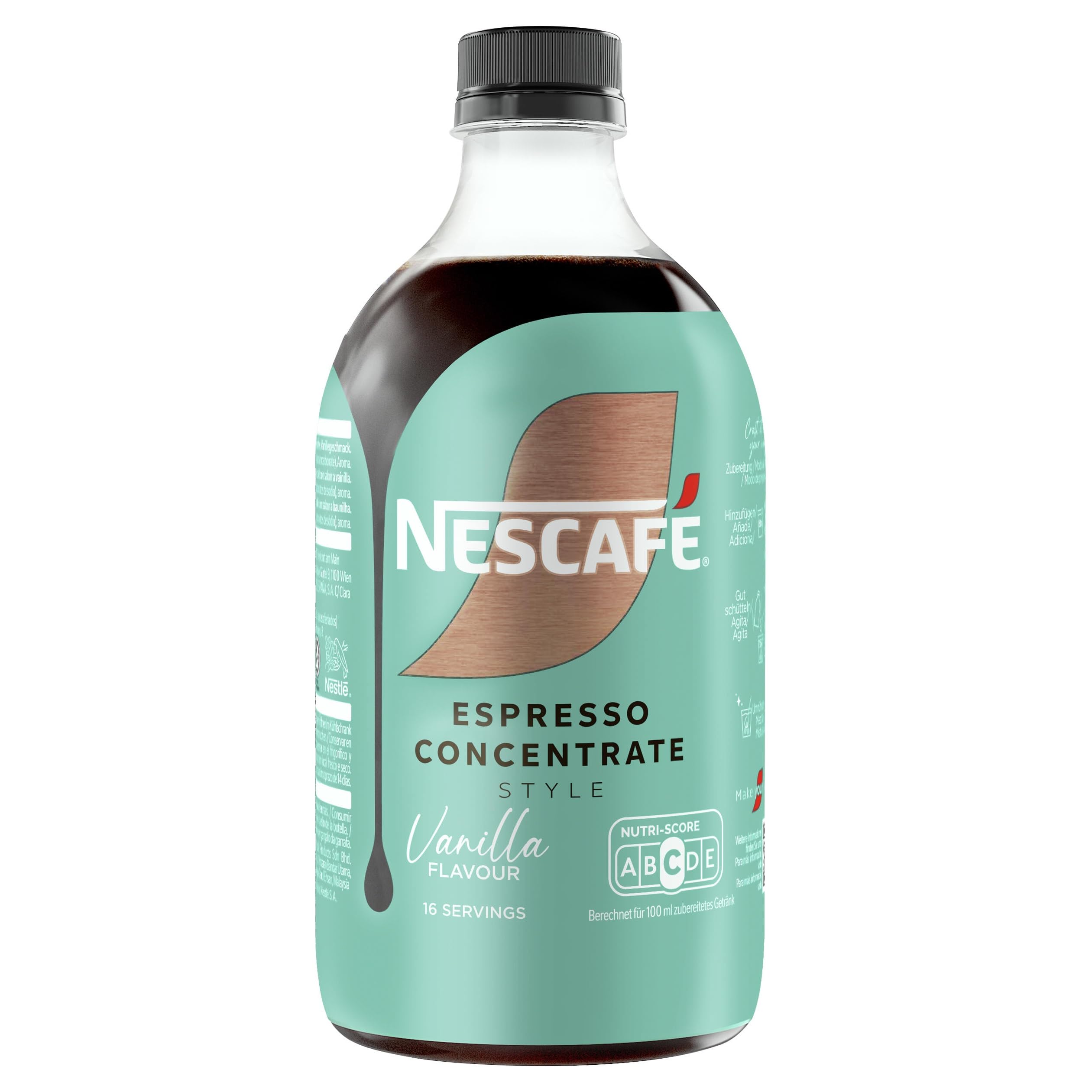 NESCAFÉ Espresso Concentrate Style Vanilla Aromatisiertes Getränkekonzentrat mit löslichem Bohnenkaffee, Vanille-Geschmack, 1er Pack (1 x 500ml) Einweg-Flasche