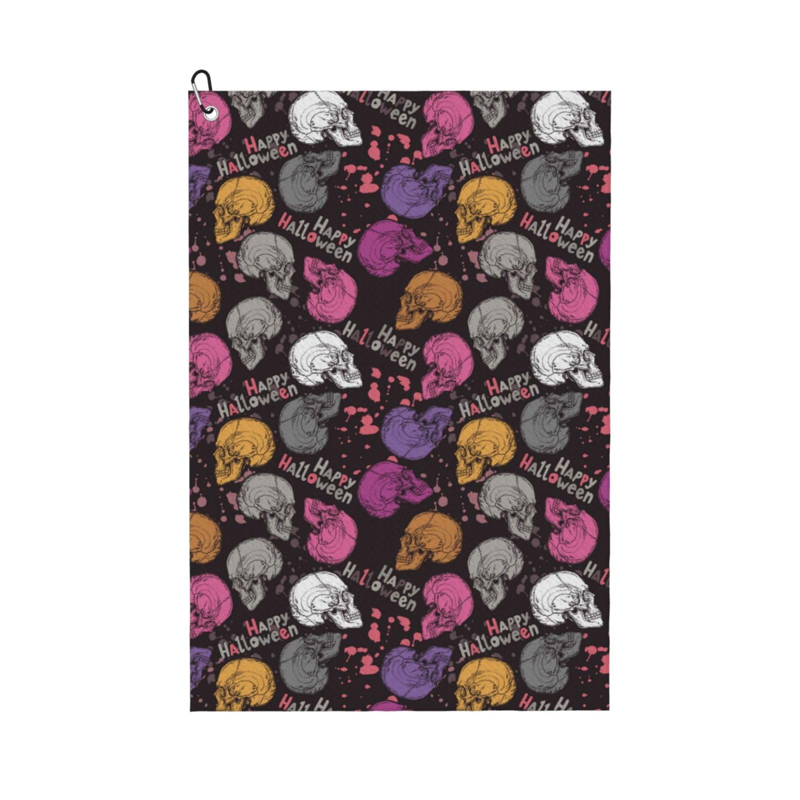 AOOEDM Halloween Skeleton Print Golf Towel with Carabiner Clip Absorbent Microfiber Golf Towel for Cleaning Golf Ball Club Putter Iron for Golf Bag Trolly Belt Loop 16" X 24"
