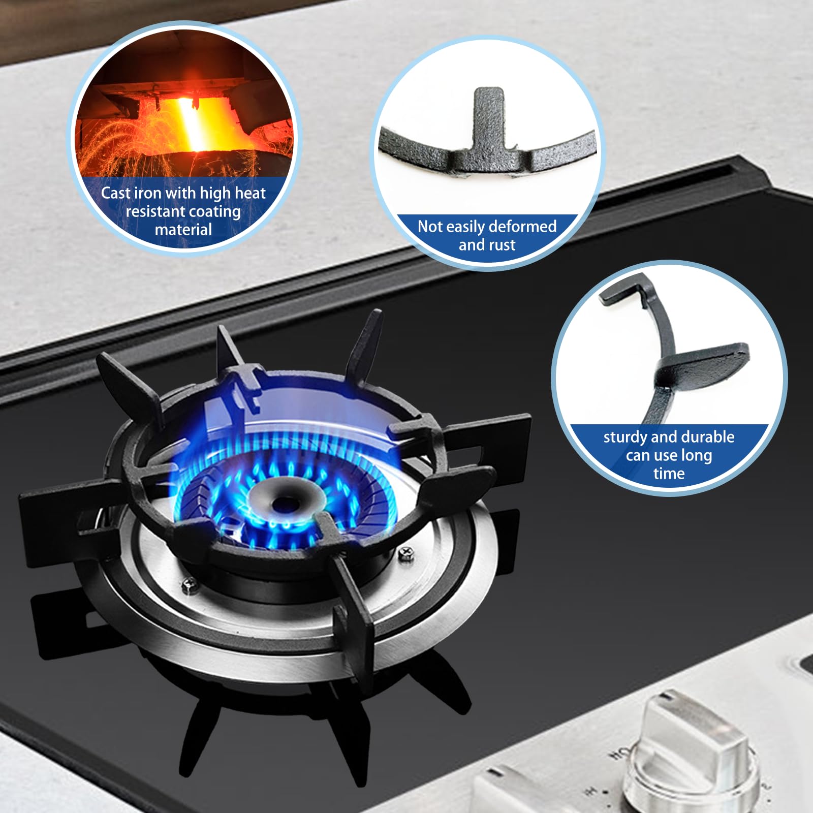 Support De Cuisinière En Fonte Antidérapant - Grille Rectangulaire Pour Cuisinière à Gaz - 21,8 X 21,8 Cm - Installation Facile Sans Outils