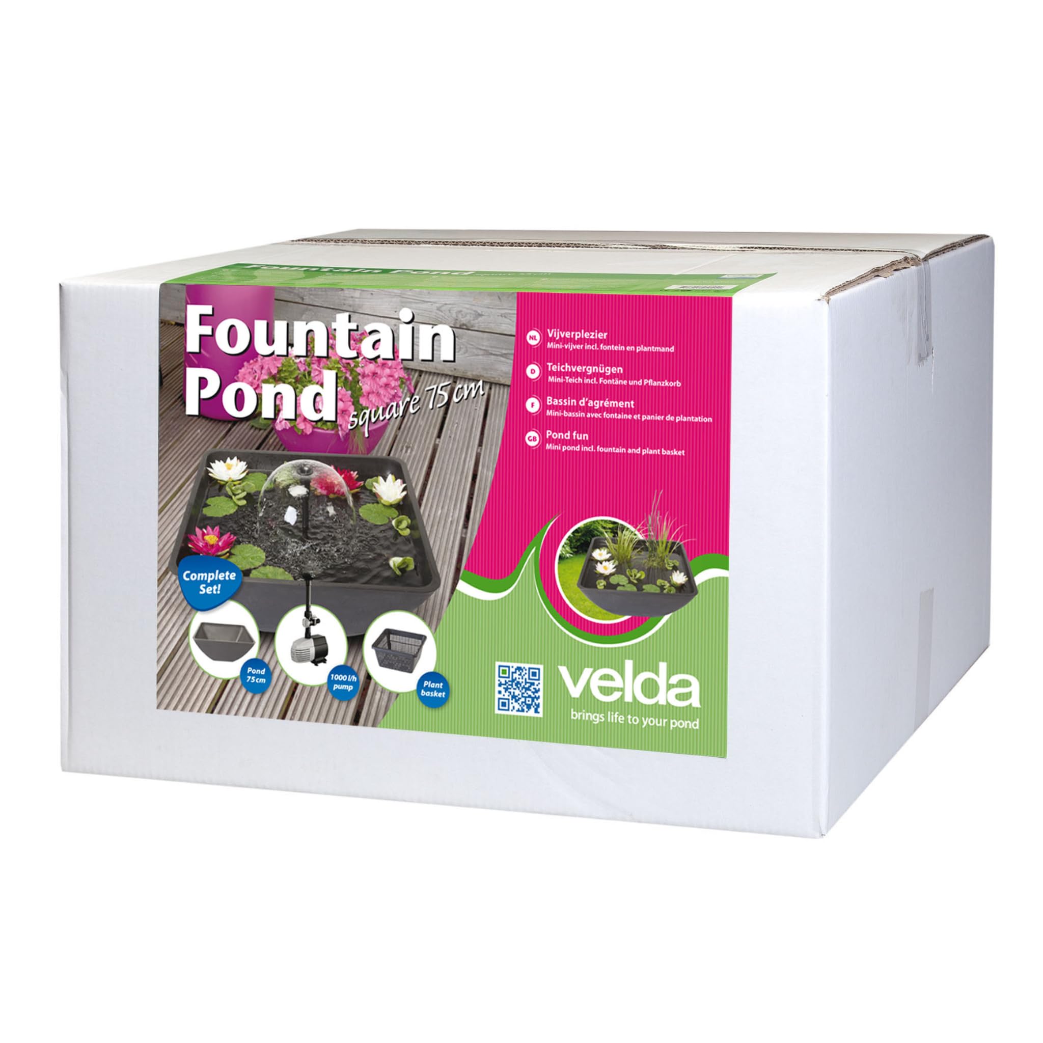 Velda Teichschale Brunnen 75x75x35 cm inkl. Pumpe und Pflanzkorb