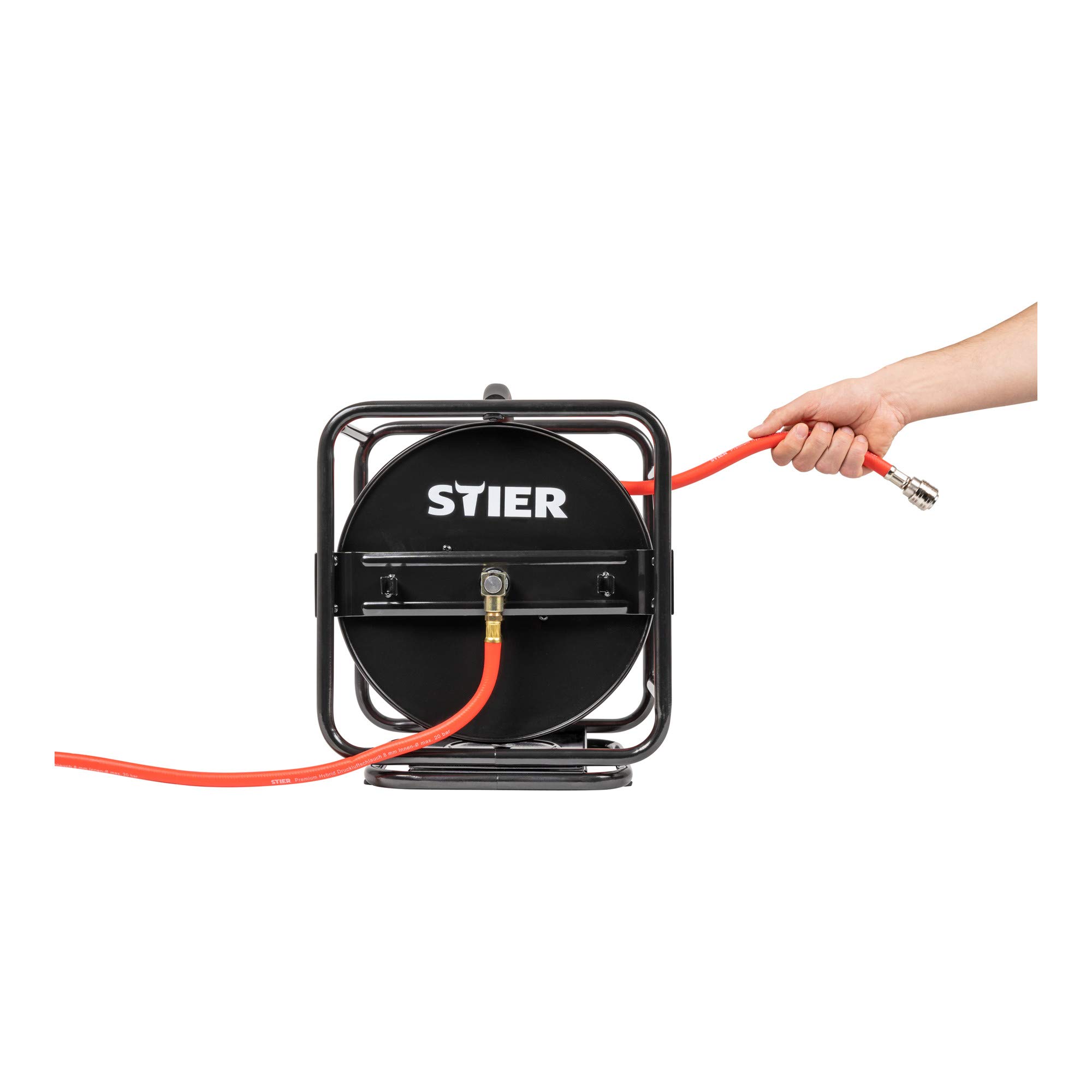 STIER Druckluft Schlauchtrommel inkl. Wandhalterung, Druckluftschlauch SBT-30, max. Druck 20 bar, Ø 8 mm, ausziehbare Länge 30 m, einfaches Aufwickeln
