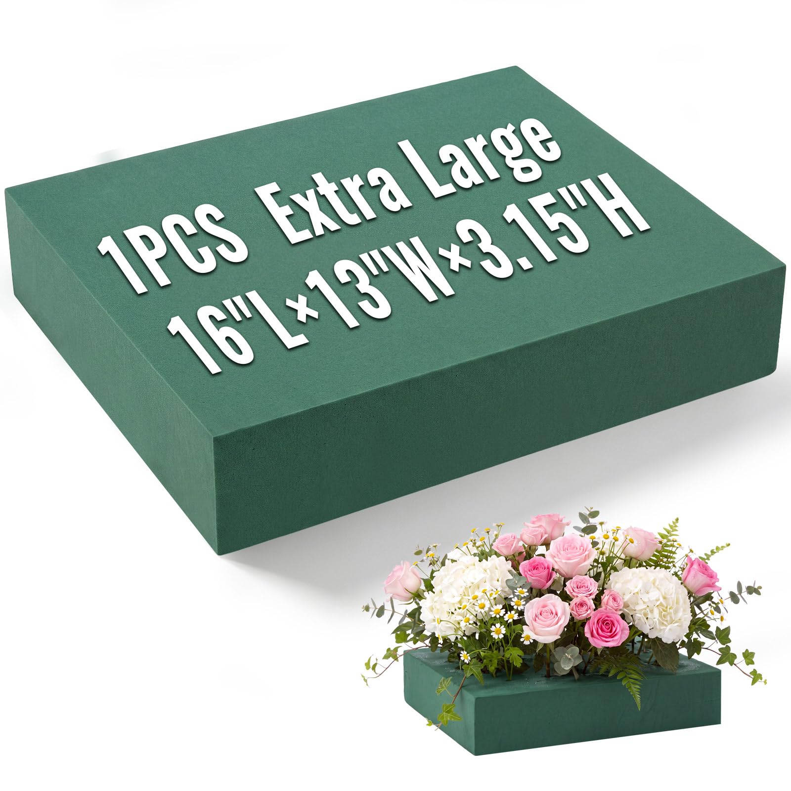 Innconee 15.8"L x 13"W x 3.15"H Large Floral Foam Blocks for Fresh and Artificial Flower Arrangement Wet and Dry Green Floral Foam Florist Bricks for Wedding, Birthday, Crafts and Garden