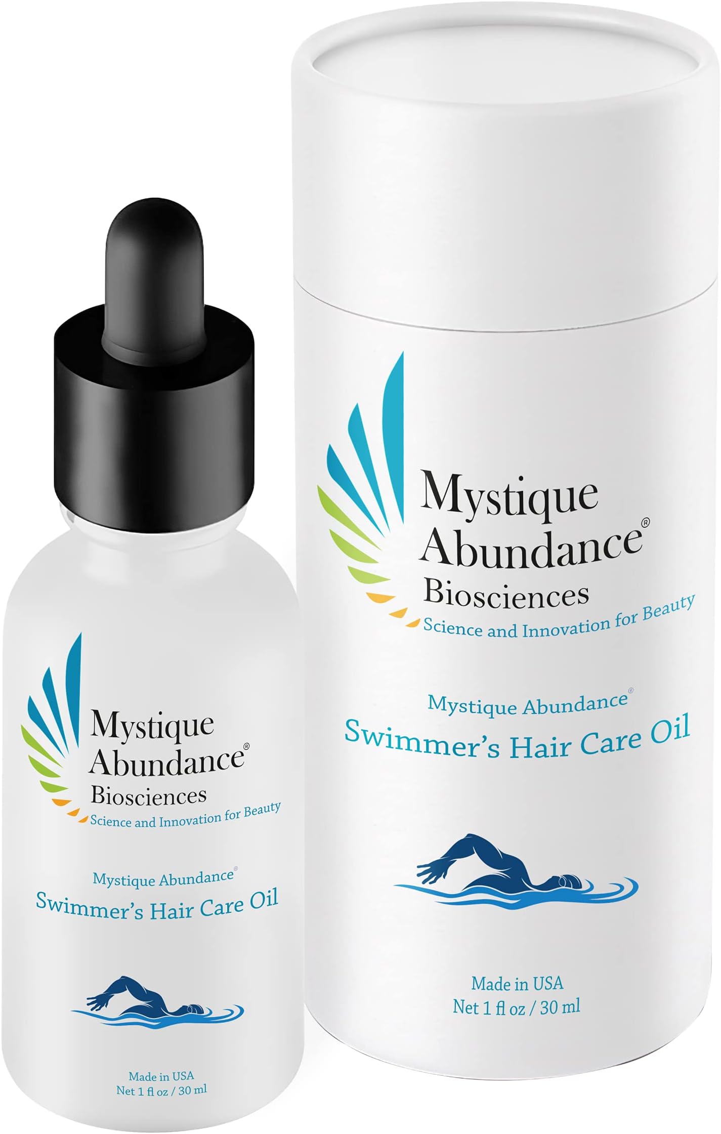 Mystique Abundance (Patent Pending) Herbal Swimmer's Hair Care Oil - Pre-Swim Defense, Chlorine Removal, Beach Protection, Aqua-Guard, Anti-Dandruff, Dryness Remover for Scalp and Hair