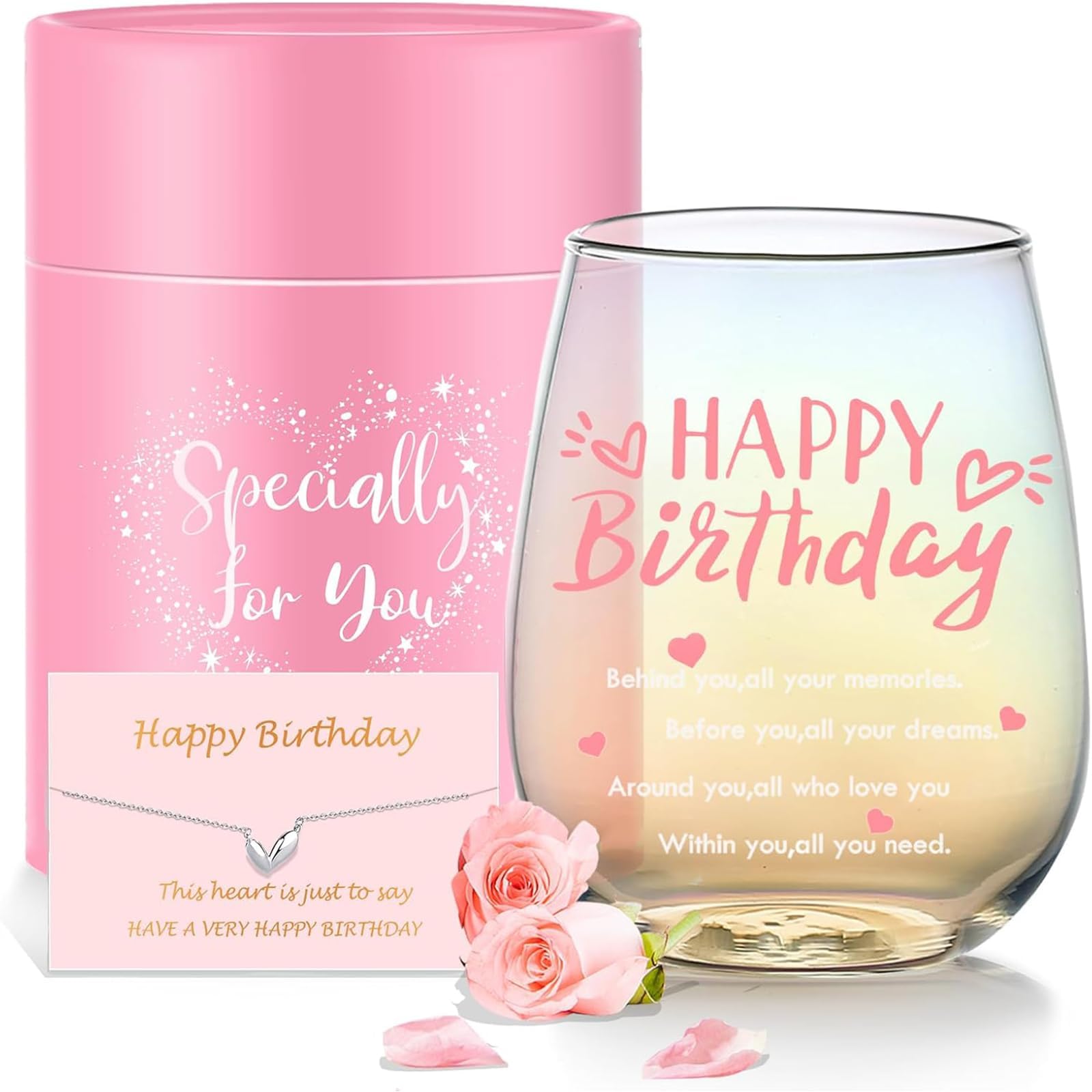 Yalucky Birthday Gifts for Women Best Friend Birthday Gifts Stemless Wine Glass Happy Birthday Gifts for Mom Sisters Grandma Aunt Girlfriend Birthday Gifts Unique Birthday Party Decoration