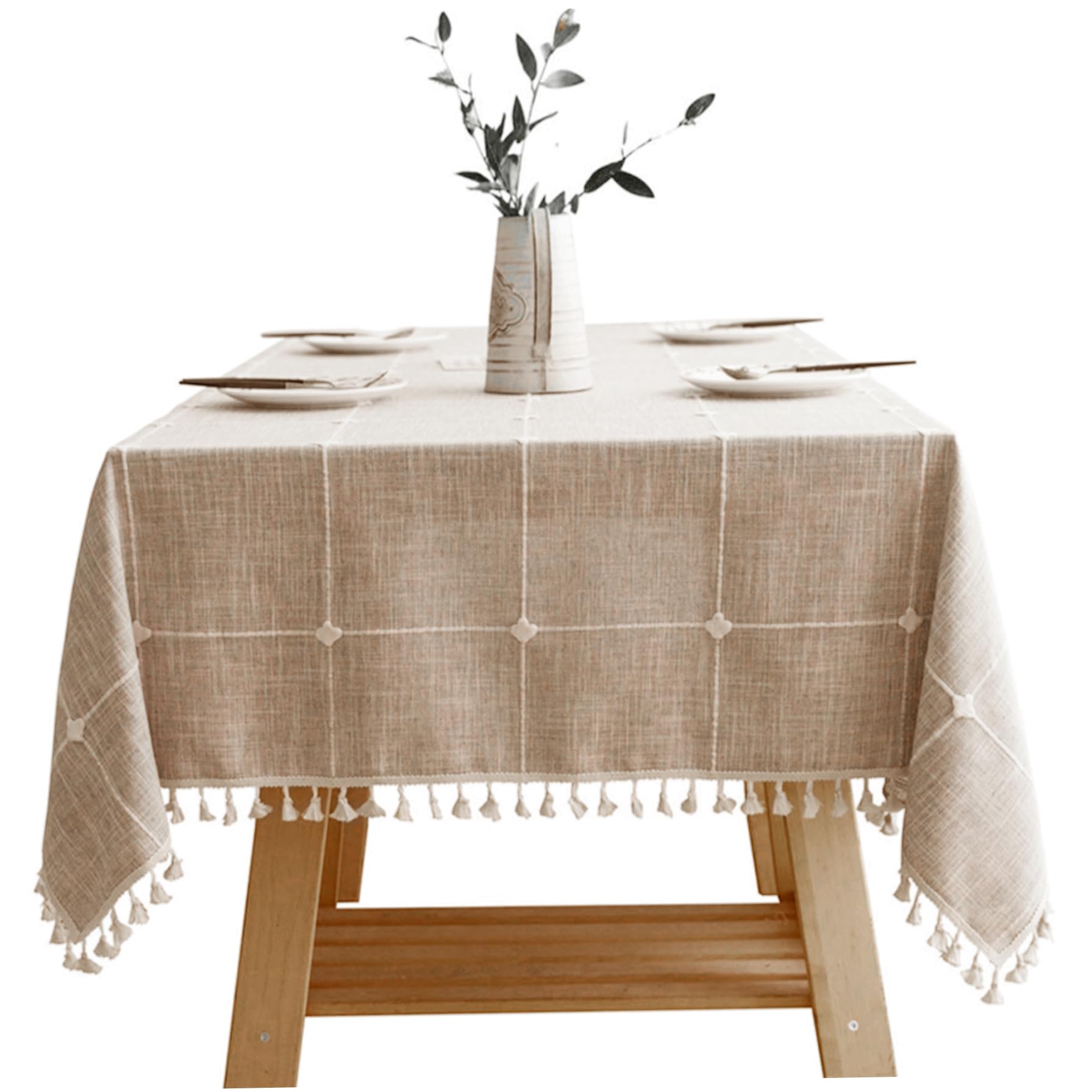 Nappe en lin à treillis brodé 35x35 carrée et imperméable pour cuisine