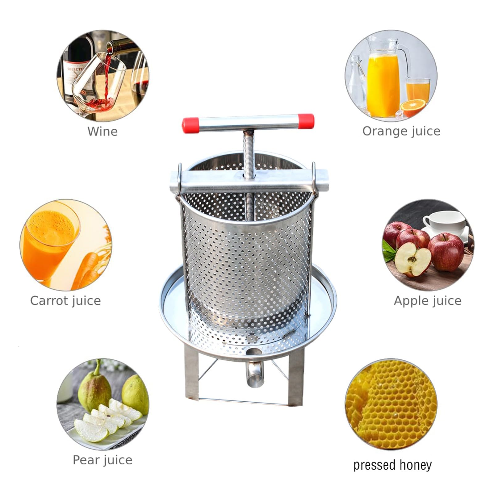 Pressoir à Fruits Manuel Wiesenfield 14L - INOX Et Fer - Extracteur Jus Et Vin - Presse Hydraulique à Vis