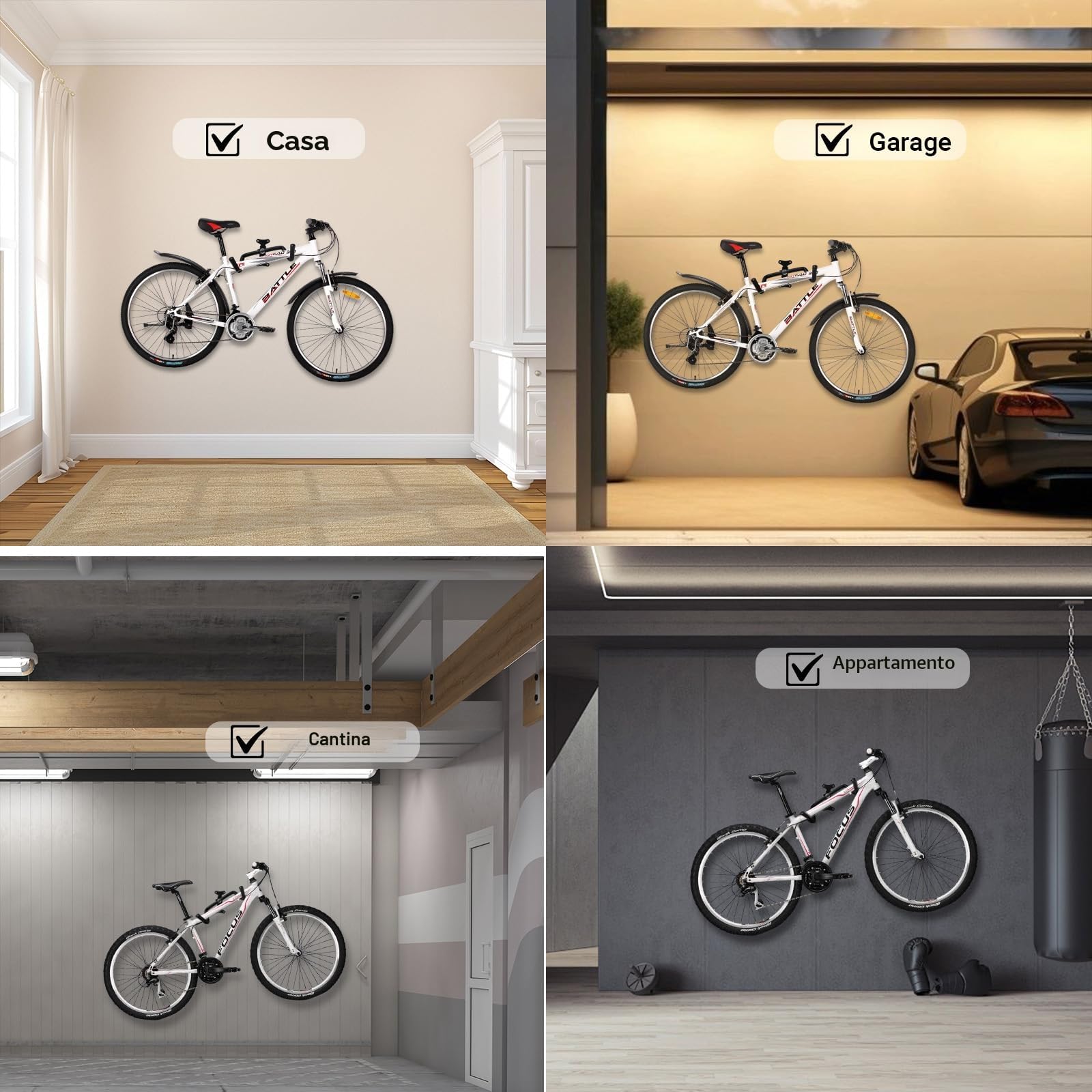 Porta Bici da Muro 30 kg 360° Girevole Estraibile Pieghevole 90° Protezione Schiuma EVA 8 mm