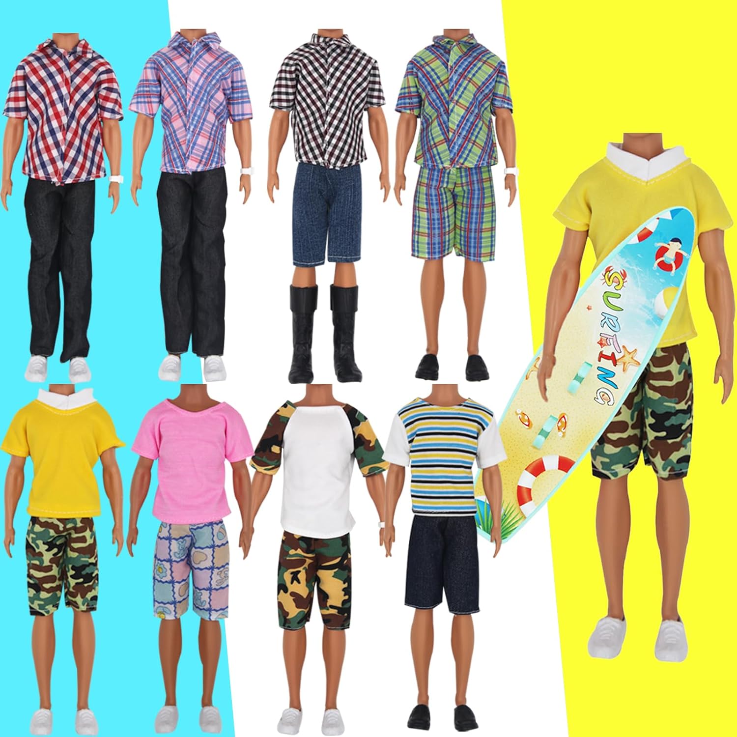 EuTengHao 25Pcs Doll Clothes and Accessories for 12 Inch Boy Dolls Includes 16 Different Wear Clothes Shirt Jeans Pants Shoes for 12'' Boyfriend Doll with Dog,2 Tennis Racket,Violin and Surfboard