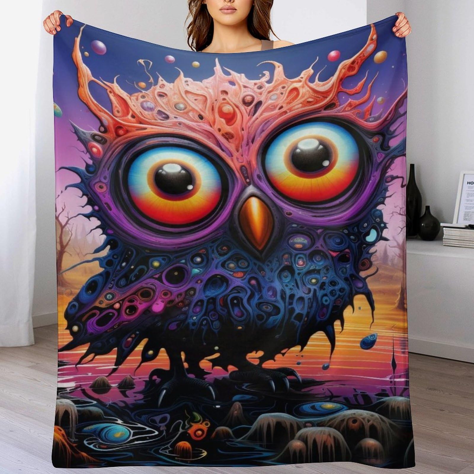 Manta de búho acogedora para tardes de película en el sofá