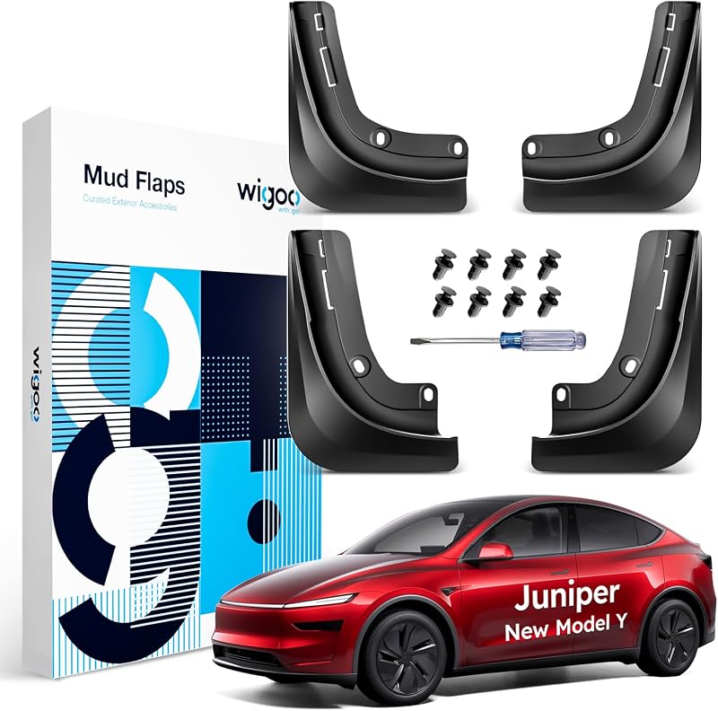 for Tesla Model Y Juniper 2025-2026 Mud Flaps Accessories, OEM Fit | All Weather Guards, Safe Clearance Design, Low-Drag, No Drilling, Easy to Install, Enhanced Thicker Version (Set of 4)