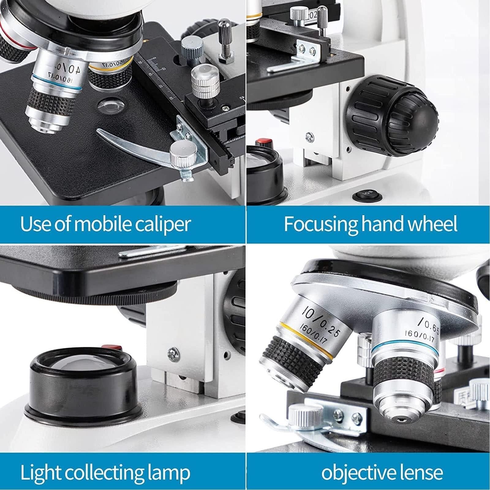 Microscopio composito binoculare LED, microscopio composto da 60000x con oculare grandangolare