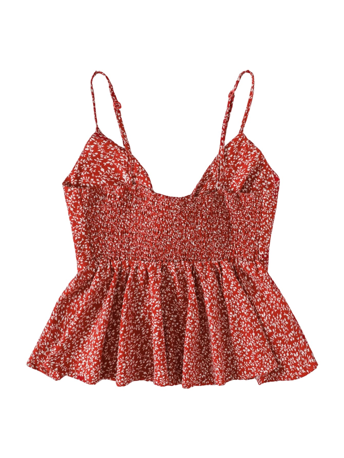 GORGLITTER Women's Bow Floral Peplum Tops Cute Babydoll Sleeveless Tie Front Smocked Cami Going Out Crop Tops 2025