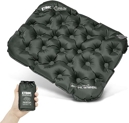 Cojín inflable para asiento, portátil, ligero, para viajes, 17.3 x 13.4 x 2 pulgadas, resistente a la humedad y al agua, para silla de campamento,