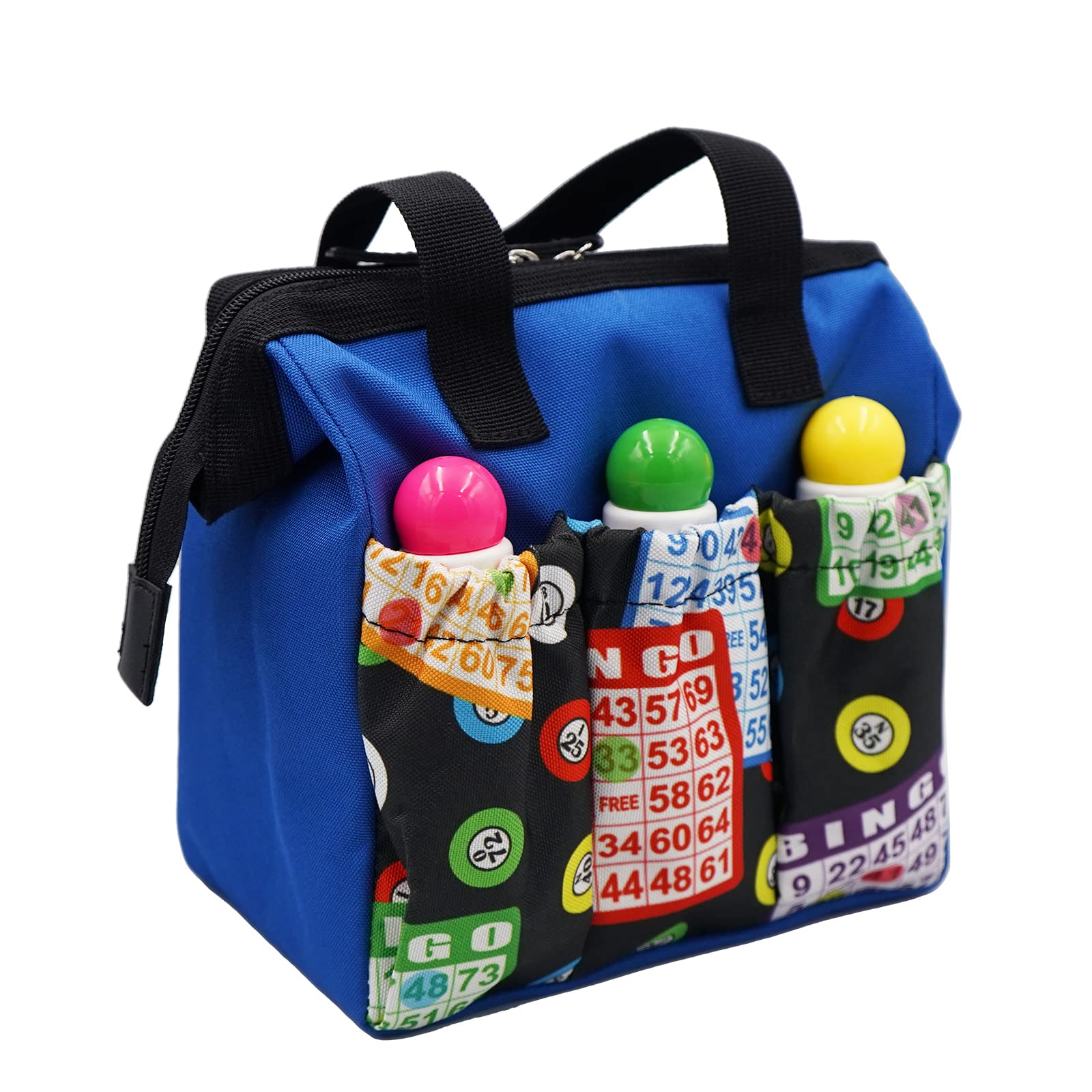 Yuanhe Sac fourre-tout avec 6 poches Motif bingo, bleu, Fourre-tout