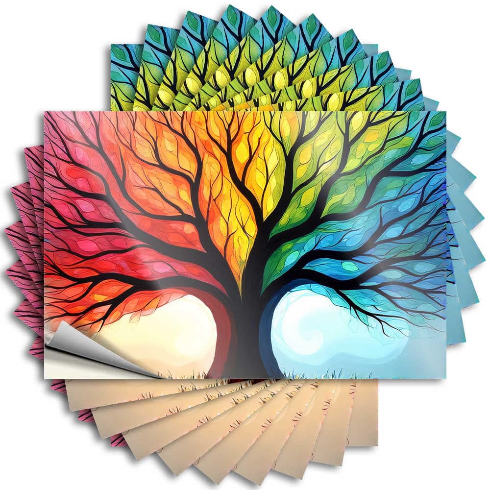 Colorful Tree of Life: Seasons in Art Friends Football DIY | Book Decals Bottle Removable Vinyl Sticker Decal(6X9CM)
