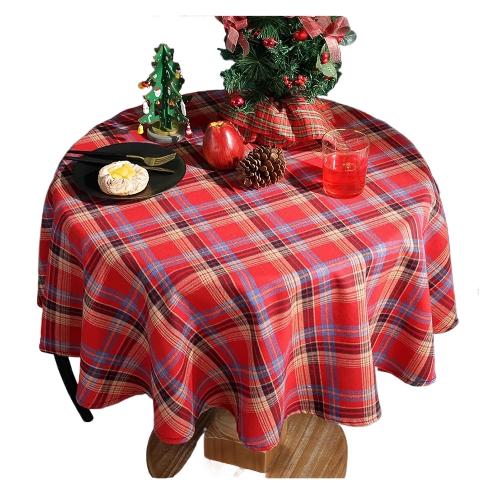 BTGYTTKL Checkered Tablecloth Tartan Red Plaid Snowflake Tablecloth Washable Checkered Rectangle/Round Fabric Table Cloths Holiday Decorations