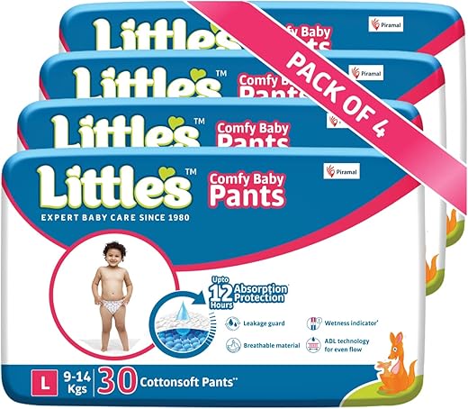 Little's Baby Pants Diapers with Wetness Indicator and 12 Hours Absorption, Large...