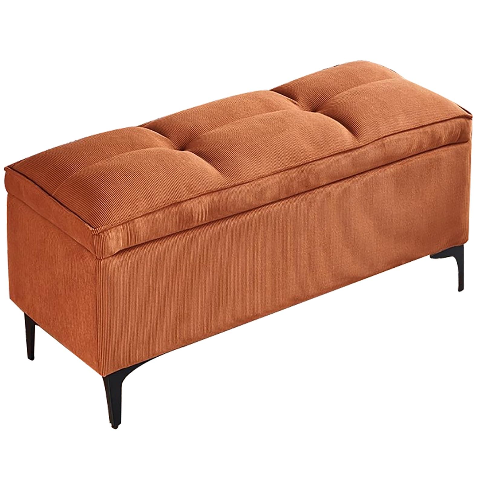 Bancos de Almacenamiento de Pana, Banco de Entrada, Puff Almacenaje al Pie de la Cama, para Dormitorio, Guardarropa y Sala de Estar(Orange,23.6in/60cm)