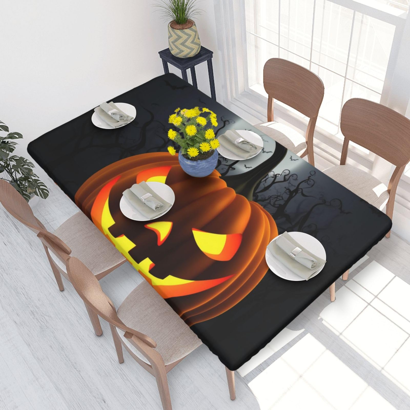 WPKJU Pumpkin Halloween Printed Tablecloths 4ft Rectangular Table Covers Washable Polyester Decorative Table Cloth for Dining Table Picnic Wedding