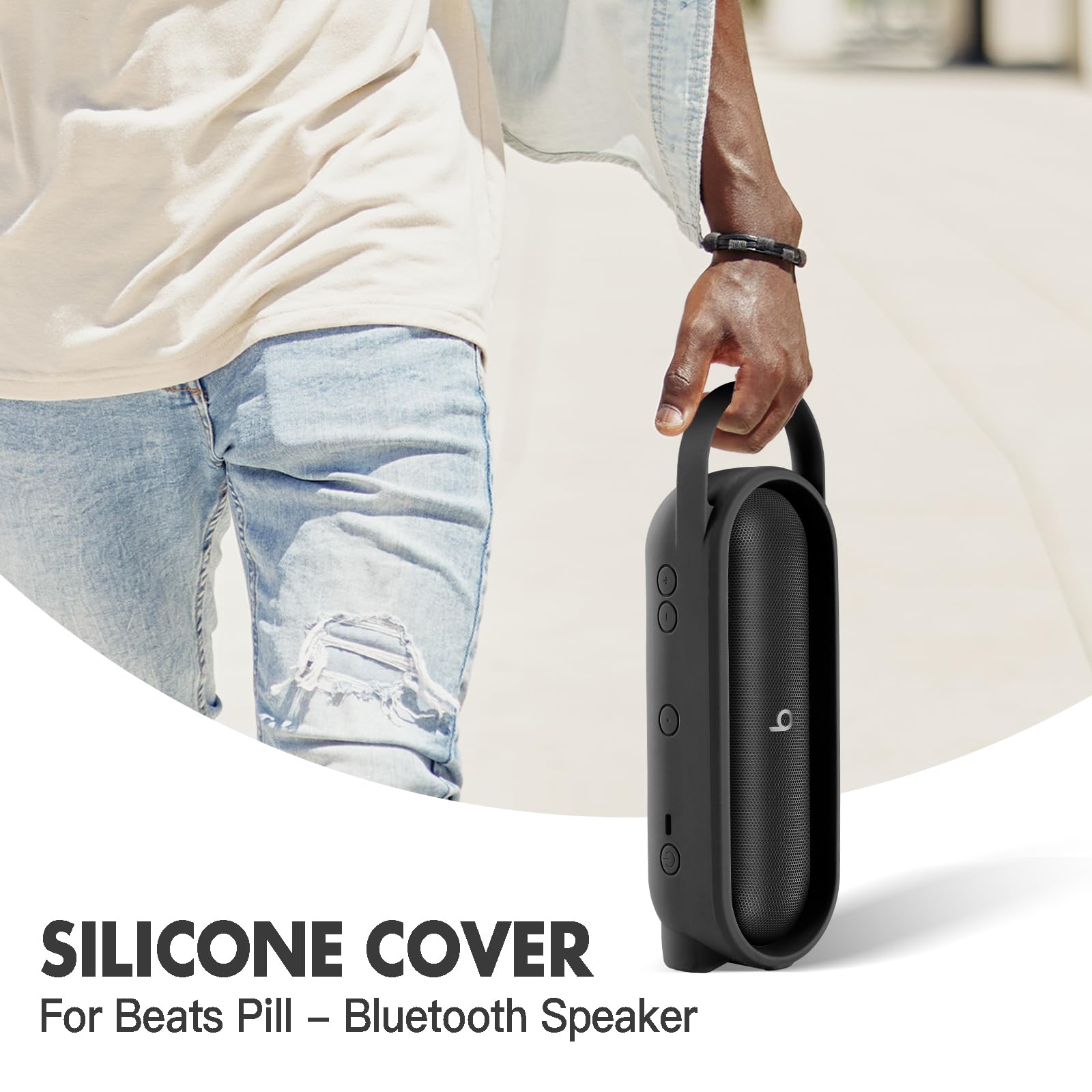 OCXLLEATLY Silicone Carrying Case Cover for Beats Pill 2024 Portable Bluetooth Speaker, Protective Sleeve Travel Case Speakers Accessories (Black)