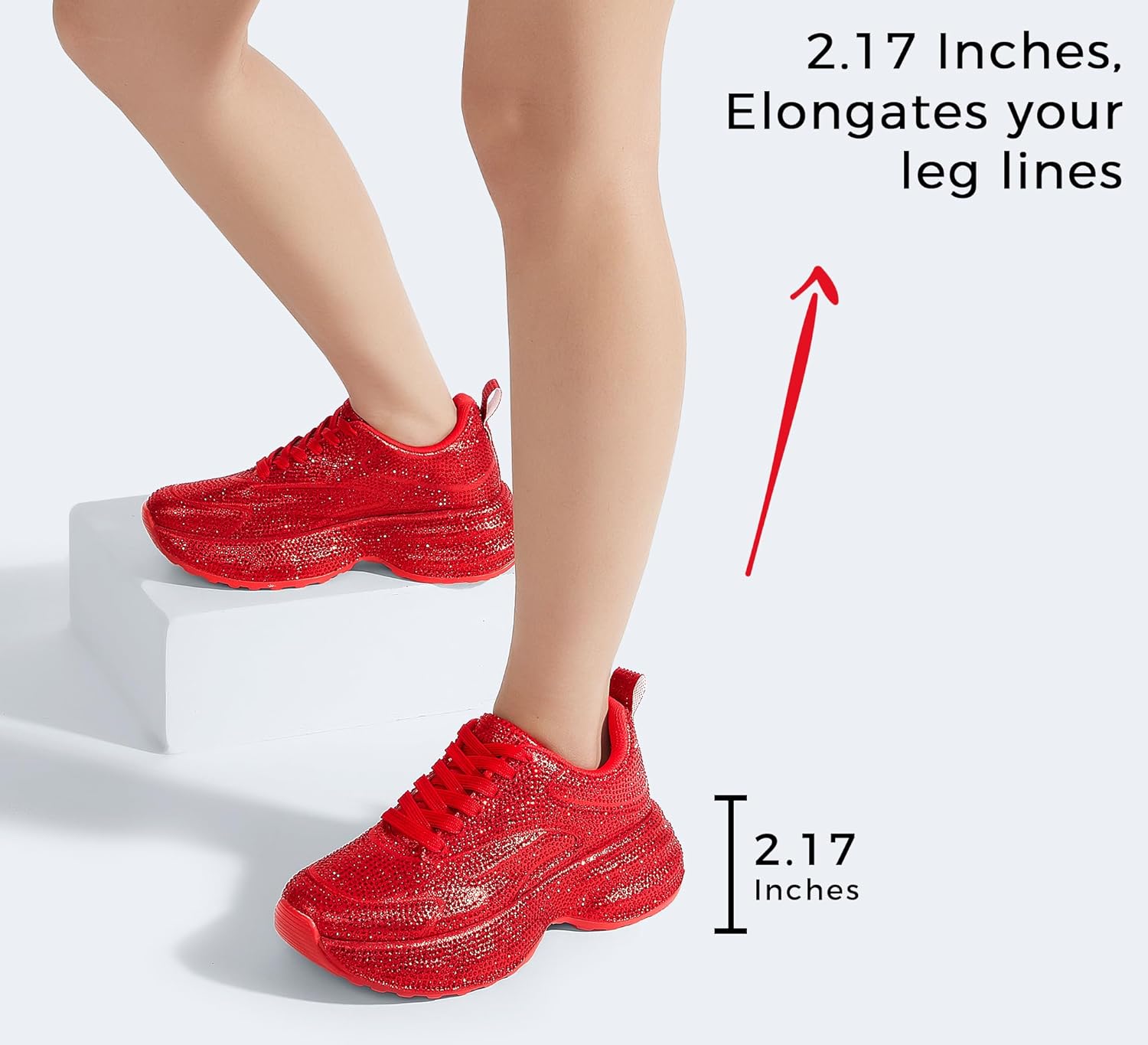 LUCKY STEP Rhinestone Chunky Sneakers for Women Fashion Platform Sparkly Dad Casual Shoes Lightweight Tennis Walking Sport Footwear - Image 4