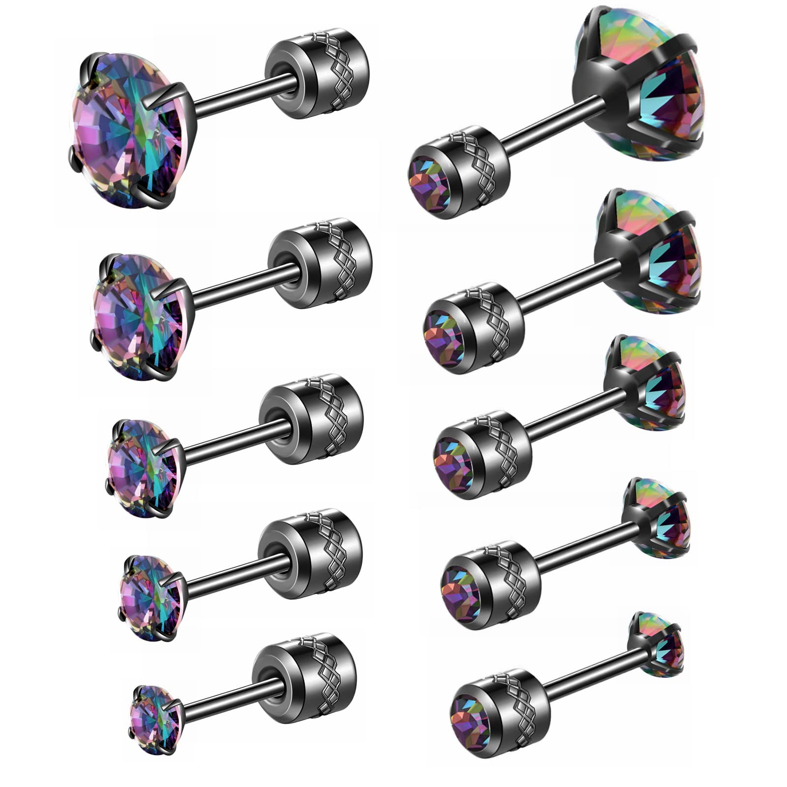 Hopply 5 Pairs Titanium Screw Back Cubic Zirconia Studs for Women Men