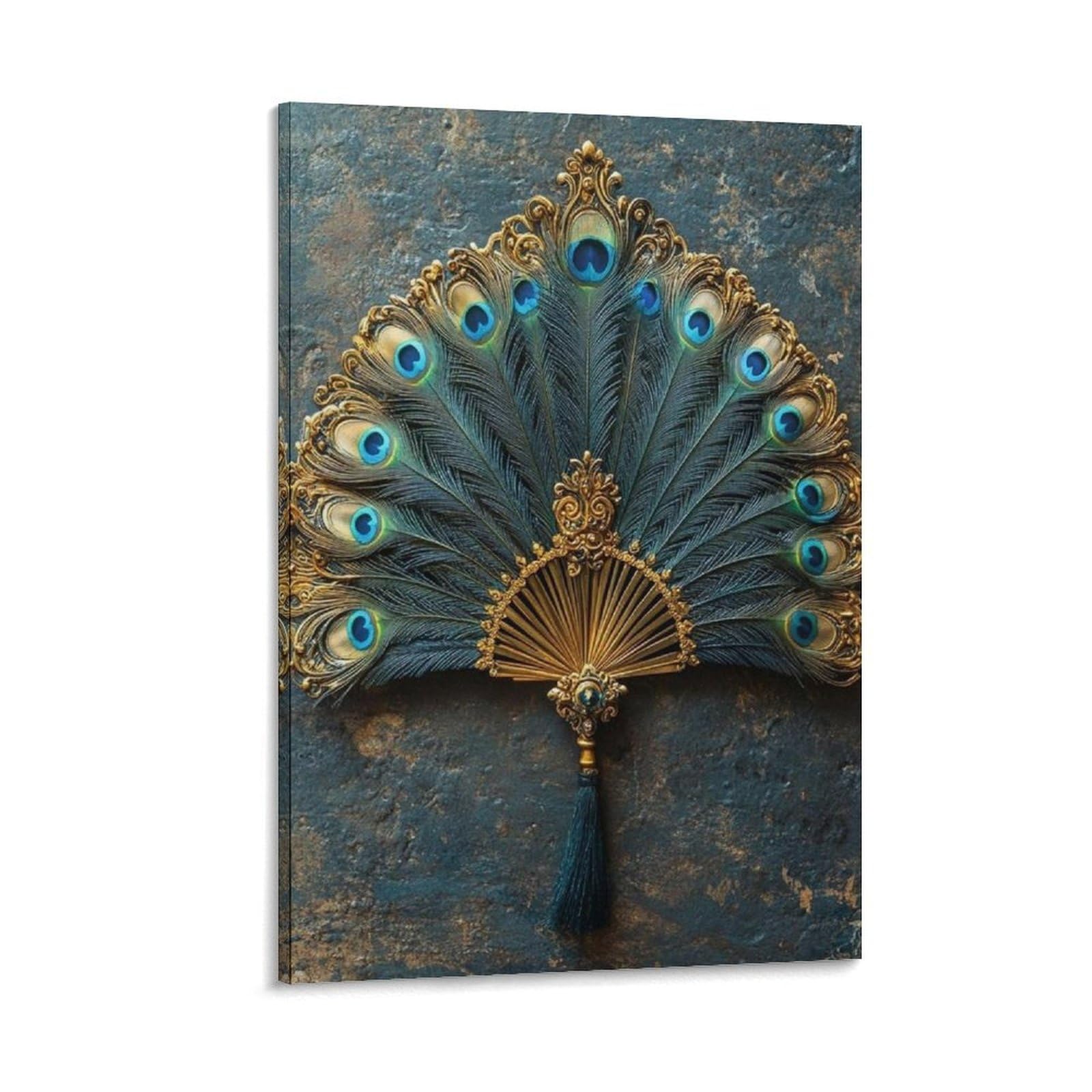 Wjwart Peacock Feather Fan Canvas Poster Bedroom Decor Landscape Office Room Decor Gift 12X18inch(30X45cm)