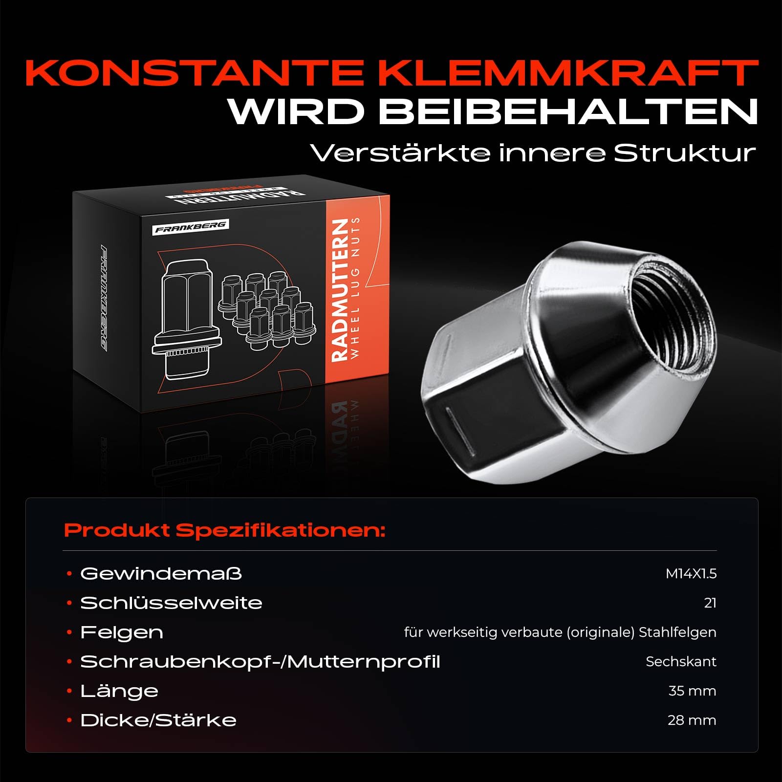 Frankberg Nakrętki do kół z przodu i z tyłu, kompatybilne z Discovery Sport L550 Freelander 2 FA L359 LF R-a-n-g-e R-o-v-e-r Evoque L538 2006-Heute LR001381, 20