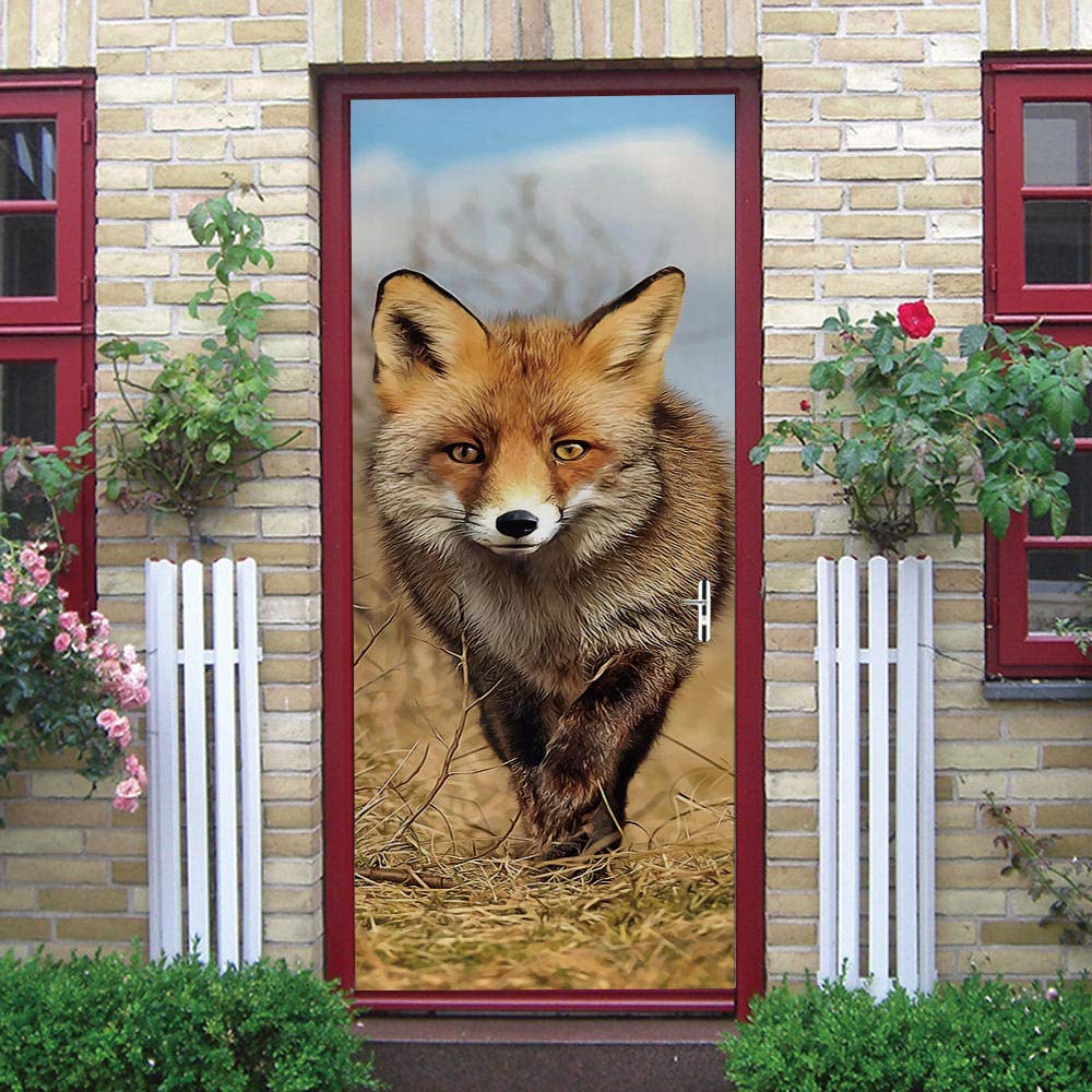 Autocollant Porte 3D Effet Loup Dans La Neige - Dimensions 82x200 Cm, Vinyle Amovible, Déco Murale Facile