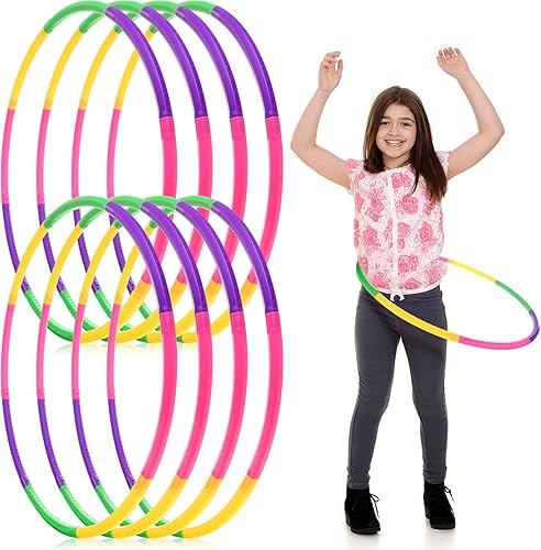 Paquete de 8 aros de color de juguete para niños, aro desmontable para fitness, cintura de ejercicio, aro de plástico ajustable de tamaño de peso