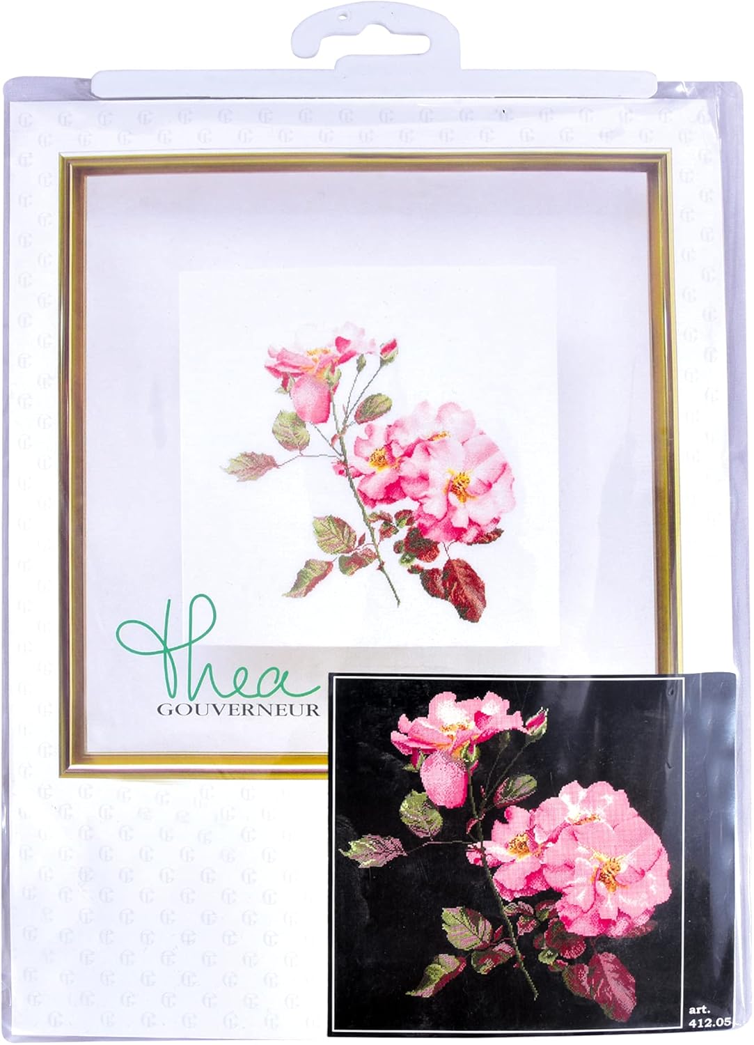 Thea Gouverneur - Counted Cross Stitch Kit - Rosa Leersum - Aida Black - 18 Count - Embroidery Kit for Adults - DMC Embroidery Threads and Other Cross Stitch Supplies Included - 412.05