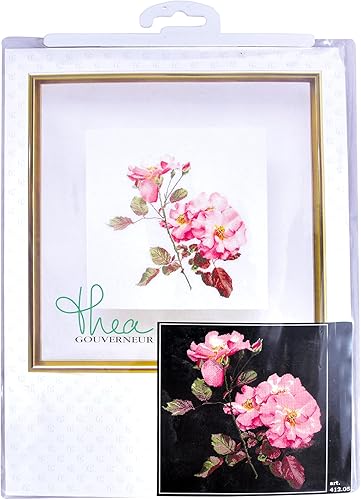 Vista 5 de Thea Gouverneur - Kit de punto de cruz con cuentas - Rosa Leersum - Aida Black - 18 unidades - Kit de bordado para adultos - Hilos de bordado DMC