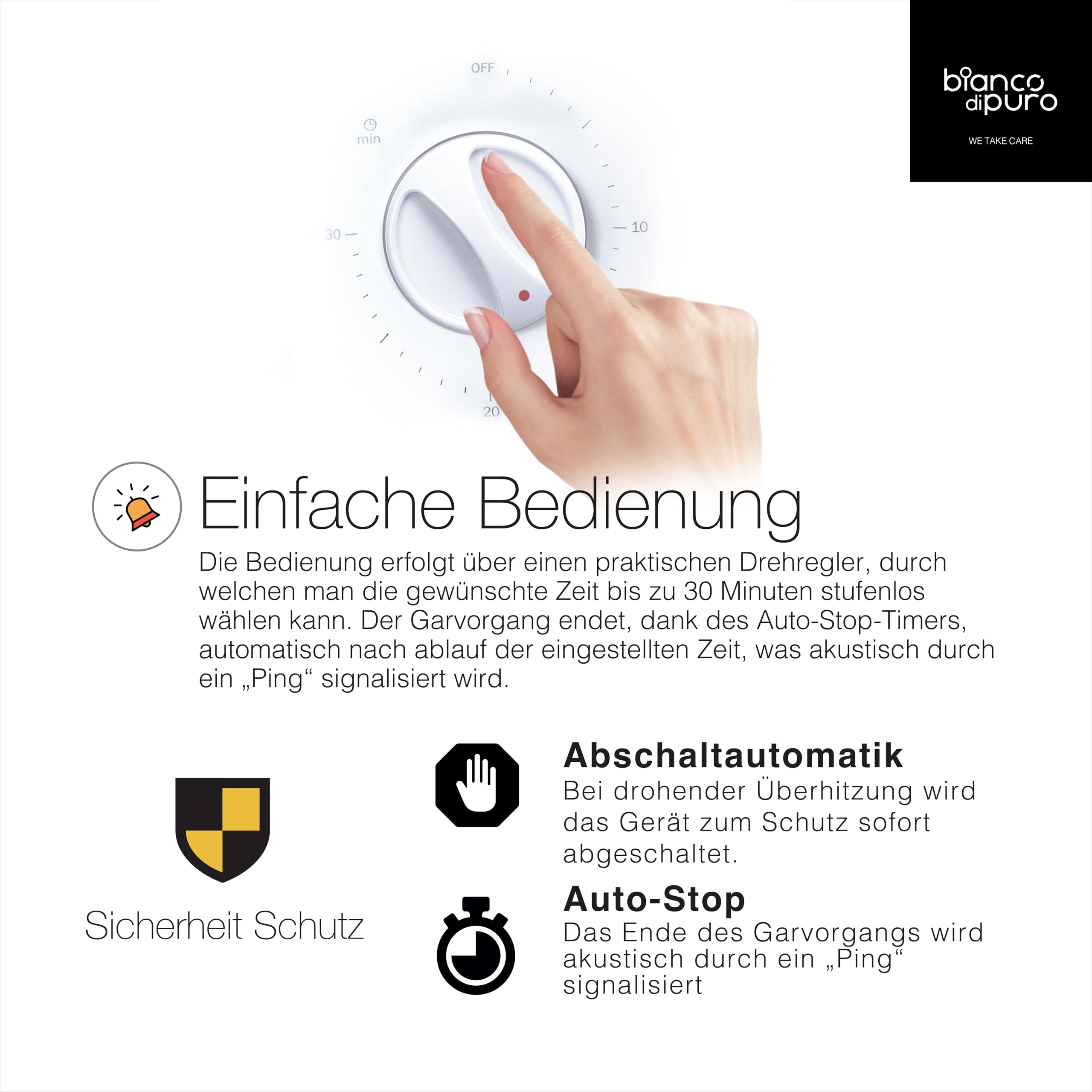 bianco di puro Dampfgarer Rapido 9L Edelstahl STRIX-Dampftechnologie 30 Minuten Timer Auto-Stopp BPA Free