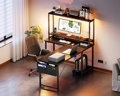 Miniatura 9 de ODK - Escritorio en forma de L de 53 pulgadas con iluminación LED, escritorio reversible para juegos con enchufes de alimentación, mesa de esquina