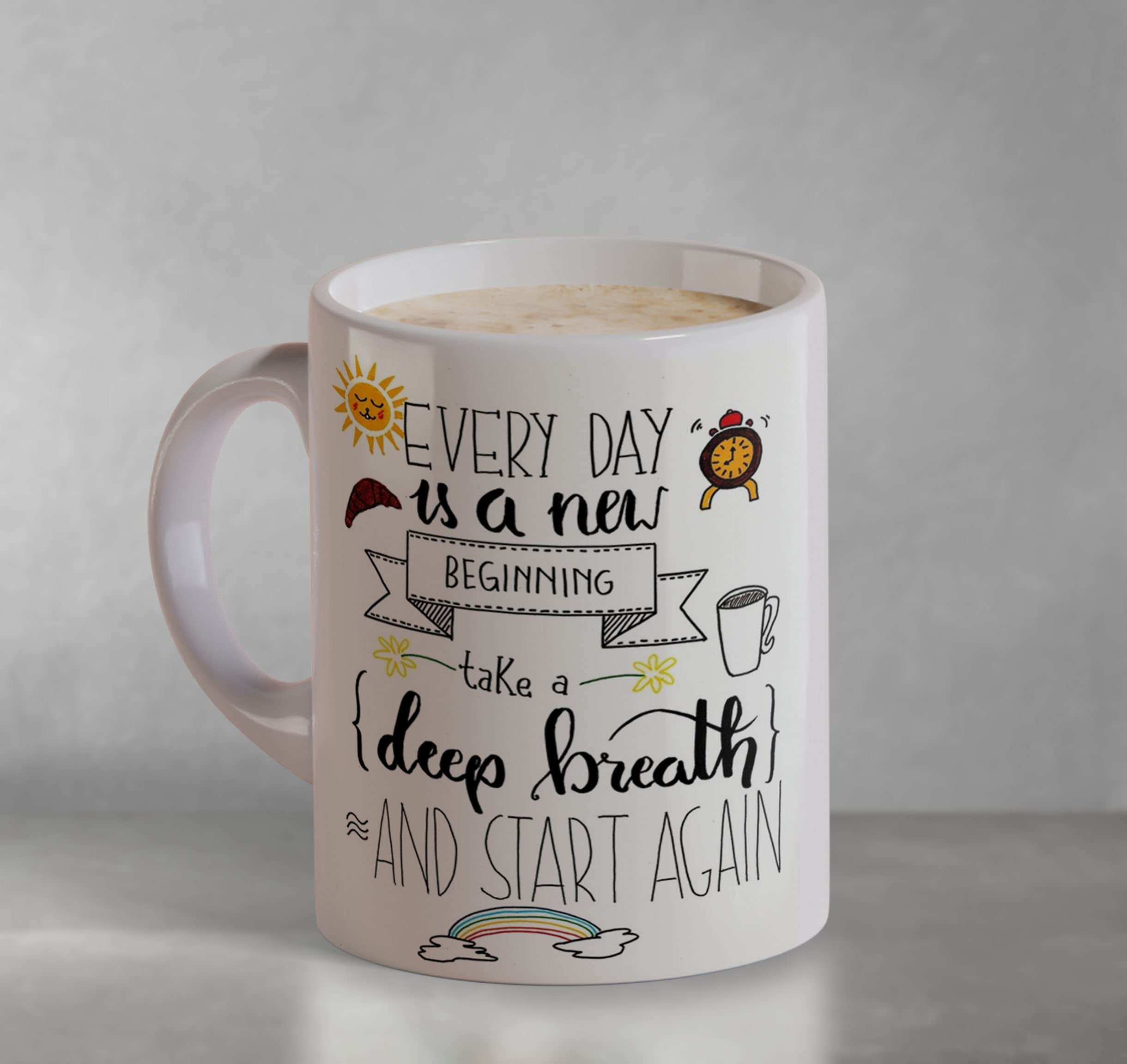 ECFAK Morning Doodle Art Every Day is A Newday Printed White Ceramic Coffee/Tea Mug Best for Wakeup/Fresh Start
