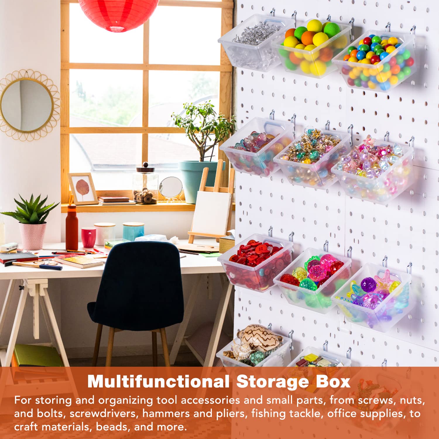 Buy 12 Pieces Pegboard Plastic Bins Kit Pegboard Bins with Hooks