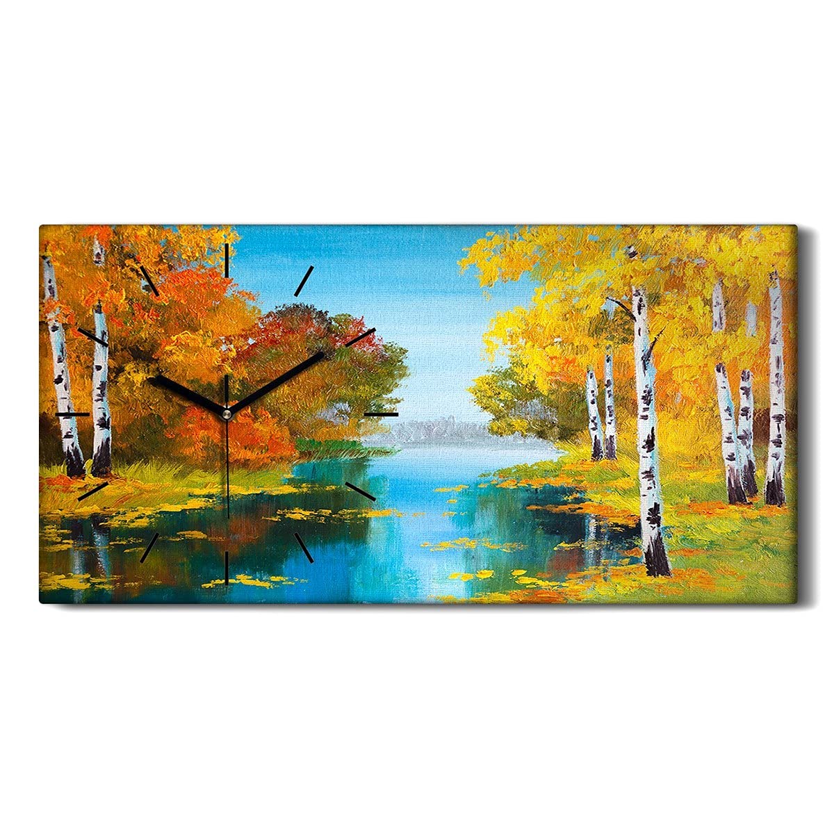 Horloge sur Toile Forêt de Bouleaux 60x30cm Image Art Mural avec Mains Noires