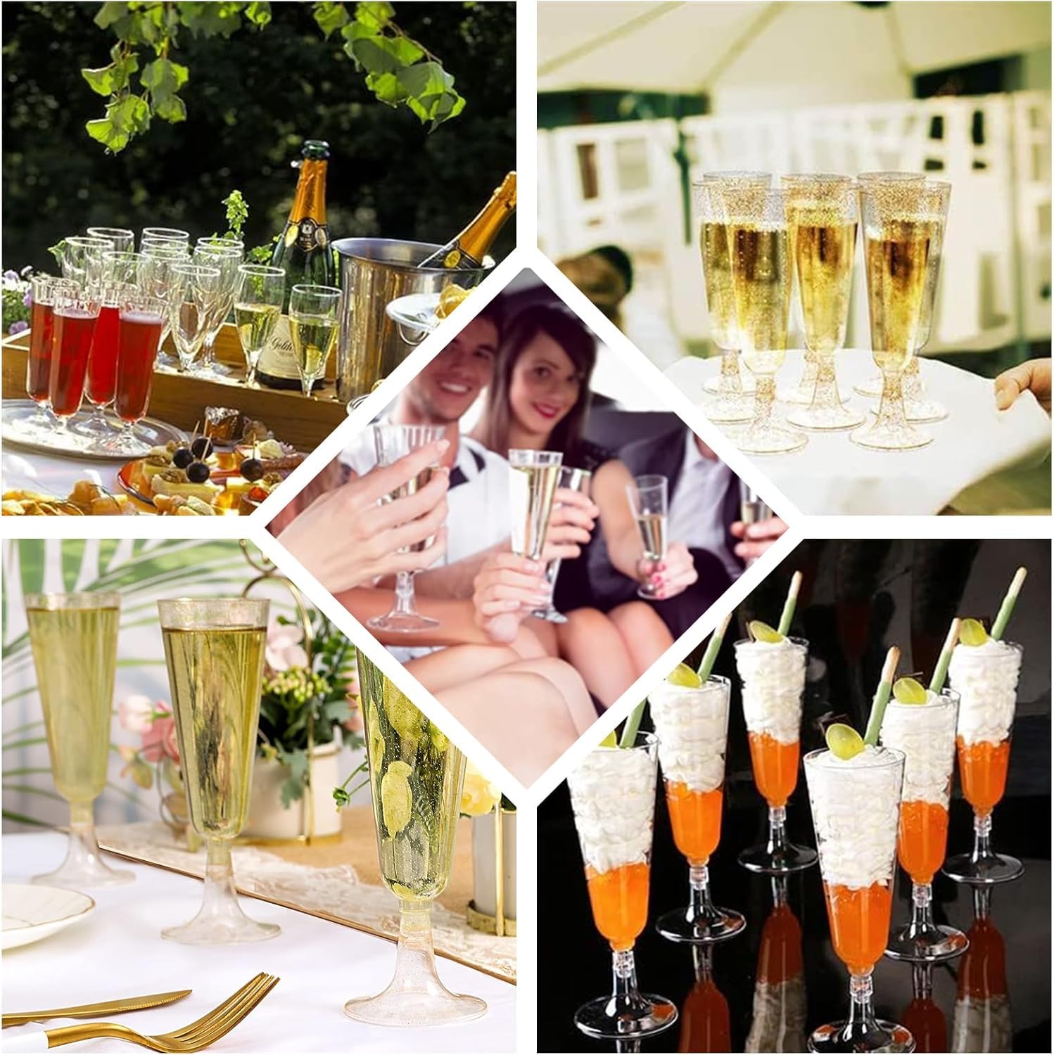 60 Flute da Champagne Eleganti in Plastica, 160ml, Calici Rigidi, Bicchieri Trasparenti Per Vino, Feste, Matrimoni, Compleanni