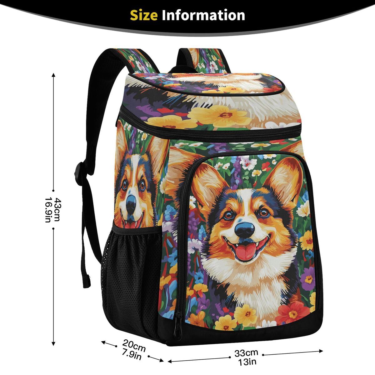 Corgi Flowers Red Cooler Backpack Leakproof Insulated Lunch Cooler Bag 30 Cans Camping Backpacks for Men Women