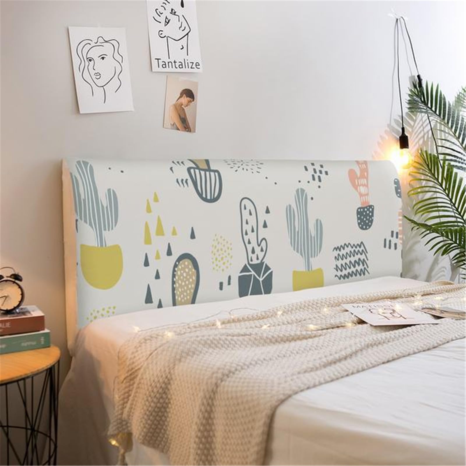 FANSU Headboard Cover for Single Double King Size Bed Colorful Flower Dustproof Headboard Protector Cover Stretch All-Inclusive Bed Headboard Covers Modern Bedroom Decoration (Cactus,120cm)