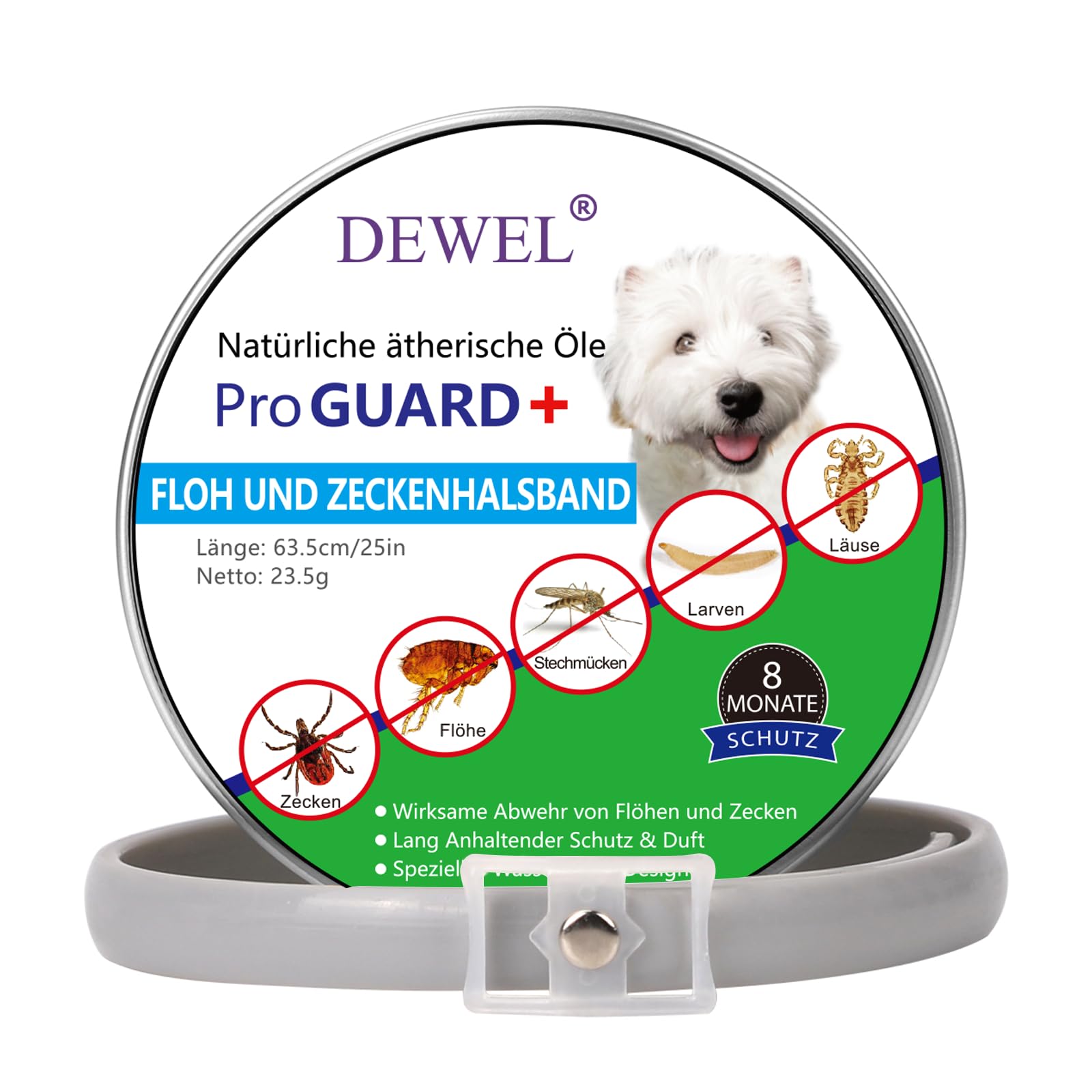 DEWEL 63,5cm Zeckenhalsband für Hunde, Verstellbar Floh-und Zecken Prävention Halsbänder Wasserdicht Flohhalsband gegen Ungeziefer