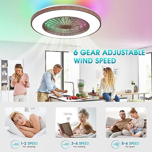 Miniatura 7 de Ventilador de techo de perfil bajo de 20 pulgadas con luz y control remoto, ventilador de techo cerrado, ventilador de techo LED de montaje