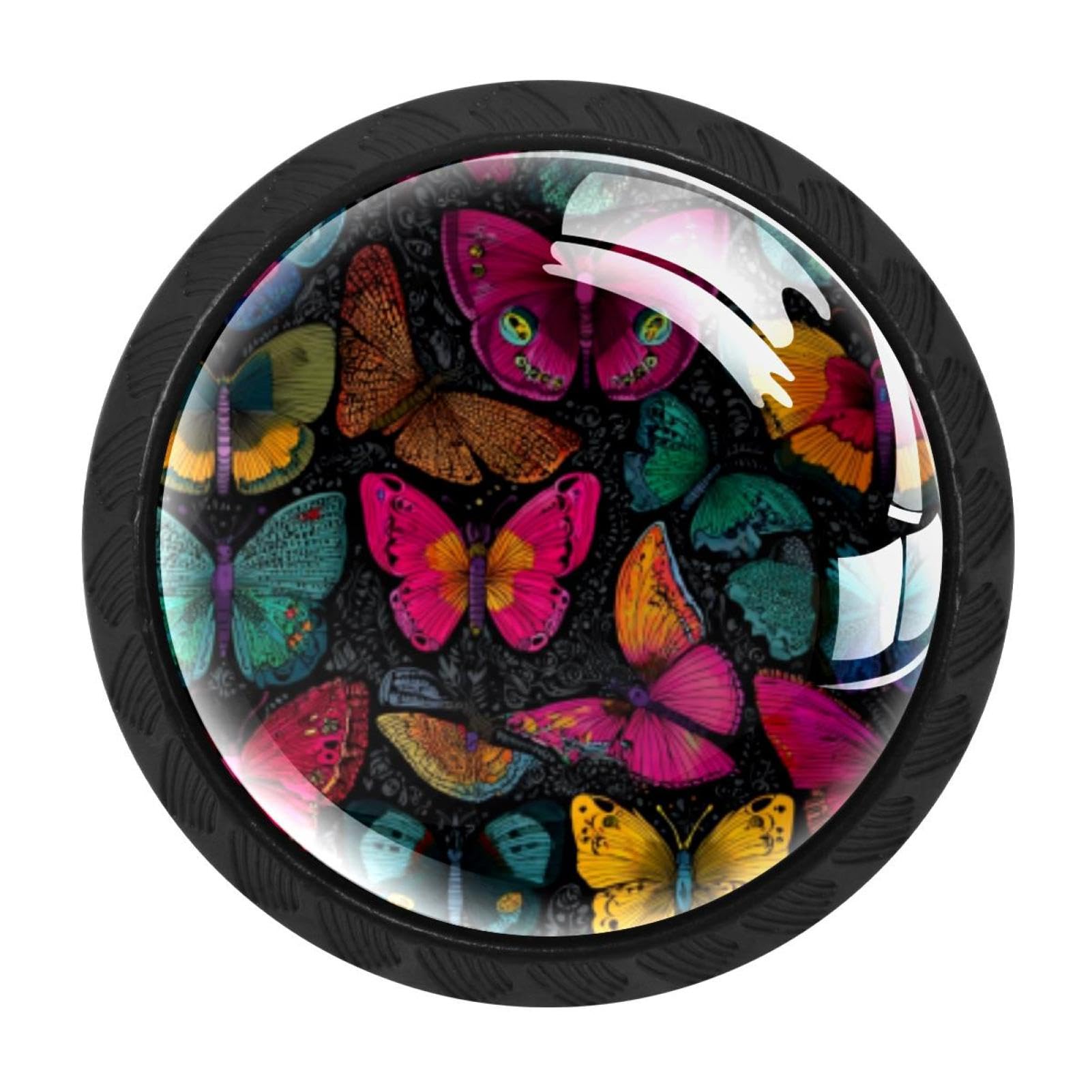 CHENZZZZ 4 Pieces Colorful Butterfly Pattern Drawer Knobs, 35mm Black Cabinet Knobs, Drawer Pulls and Knobs, Dresser Drawer Knobs, Cabinet Hardware Kitchen Cabinet Knobs