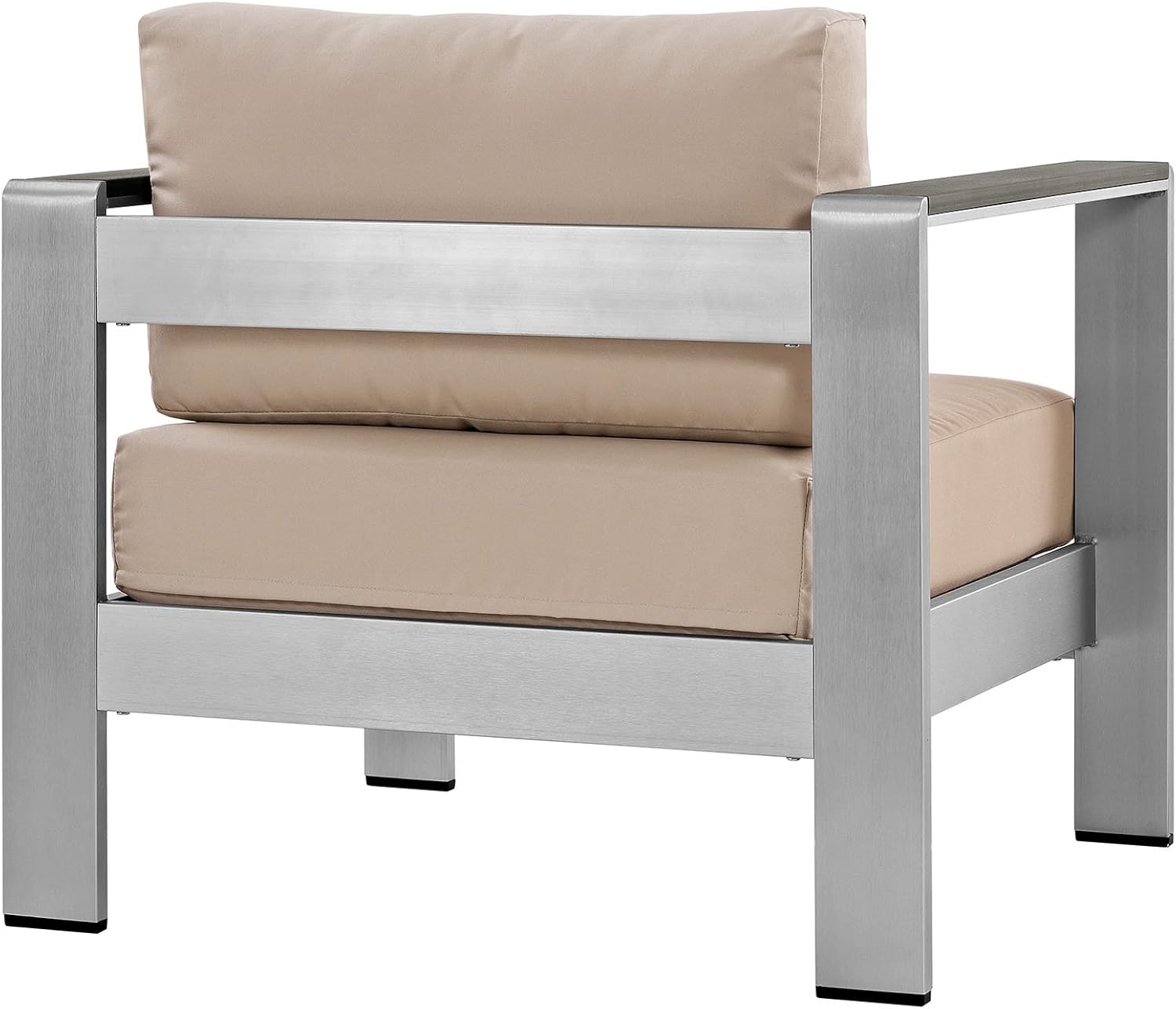Modway Shore Aluminum Outdoor Patio Armchair in Silver Beige