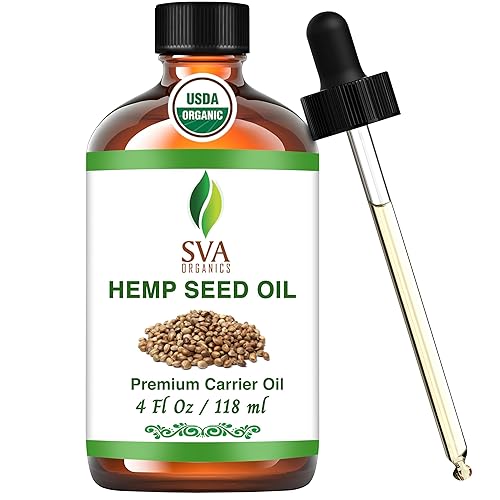 SVA ORGANICS Aceite de semilla de cáñamo prensado en frío 4oz (4.0 fl oz) Aceite portador premium con cuentagotas para el cuidado de la piel,